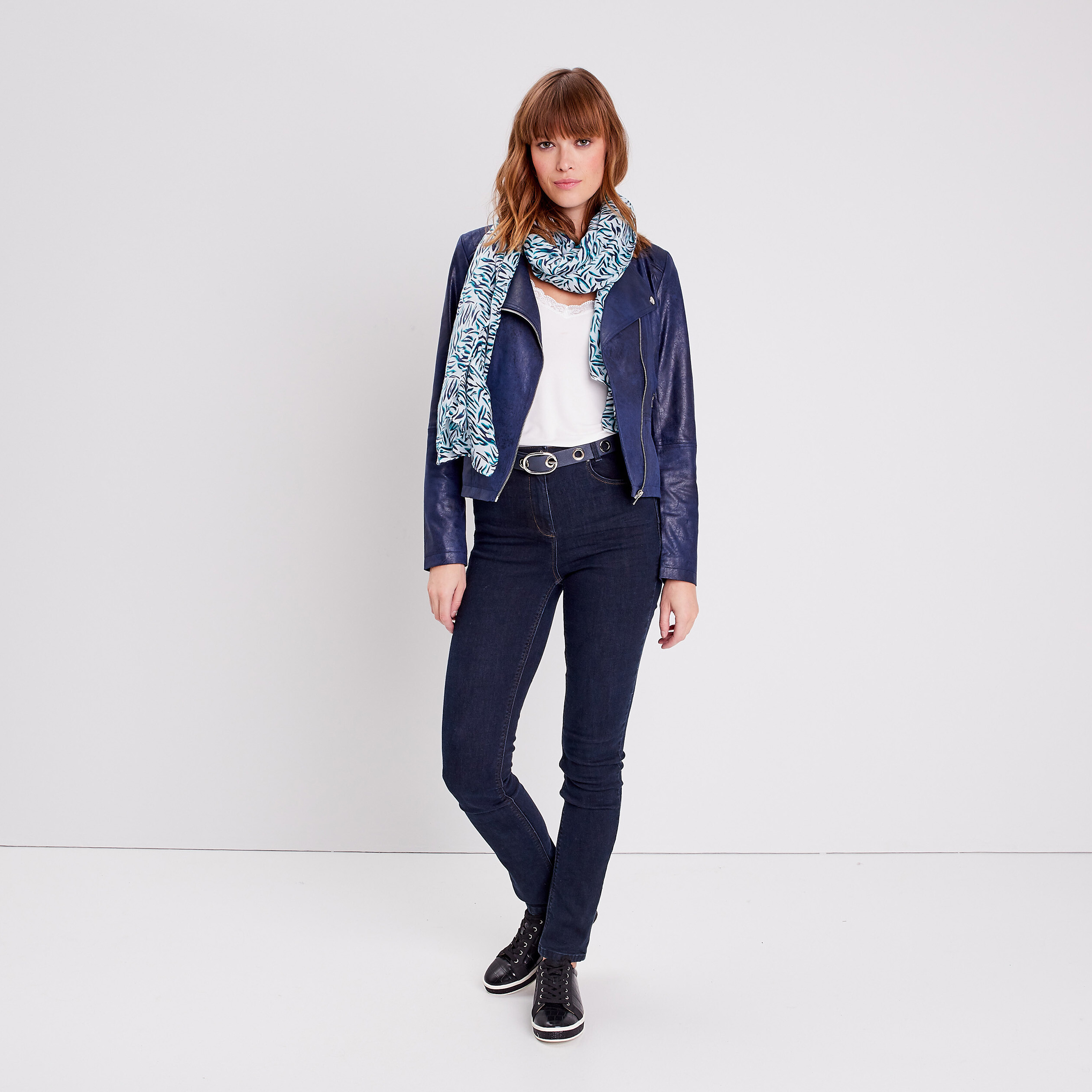 Veste droite zippée bleu foncé femme