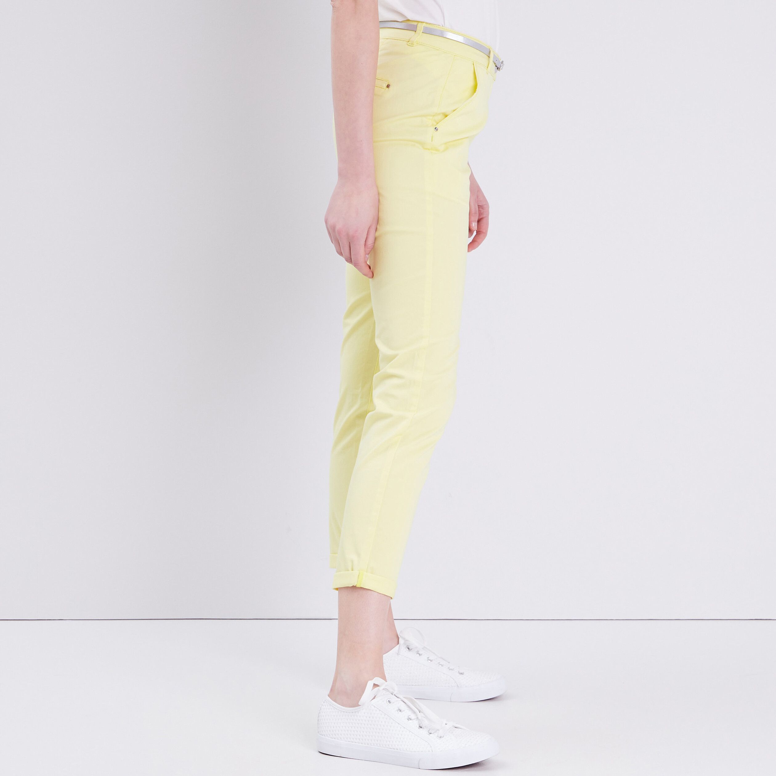 Pantalon chino droit jaune pastel femme