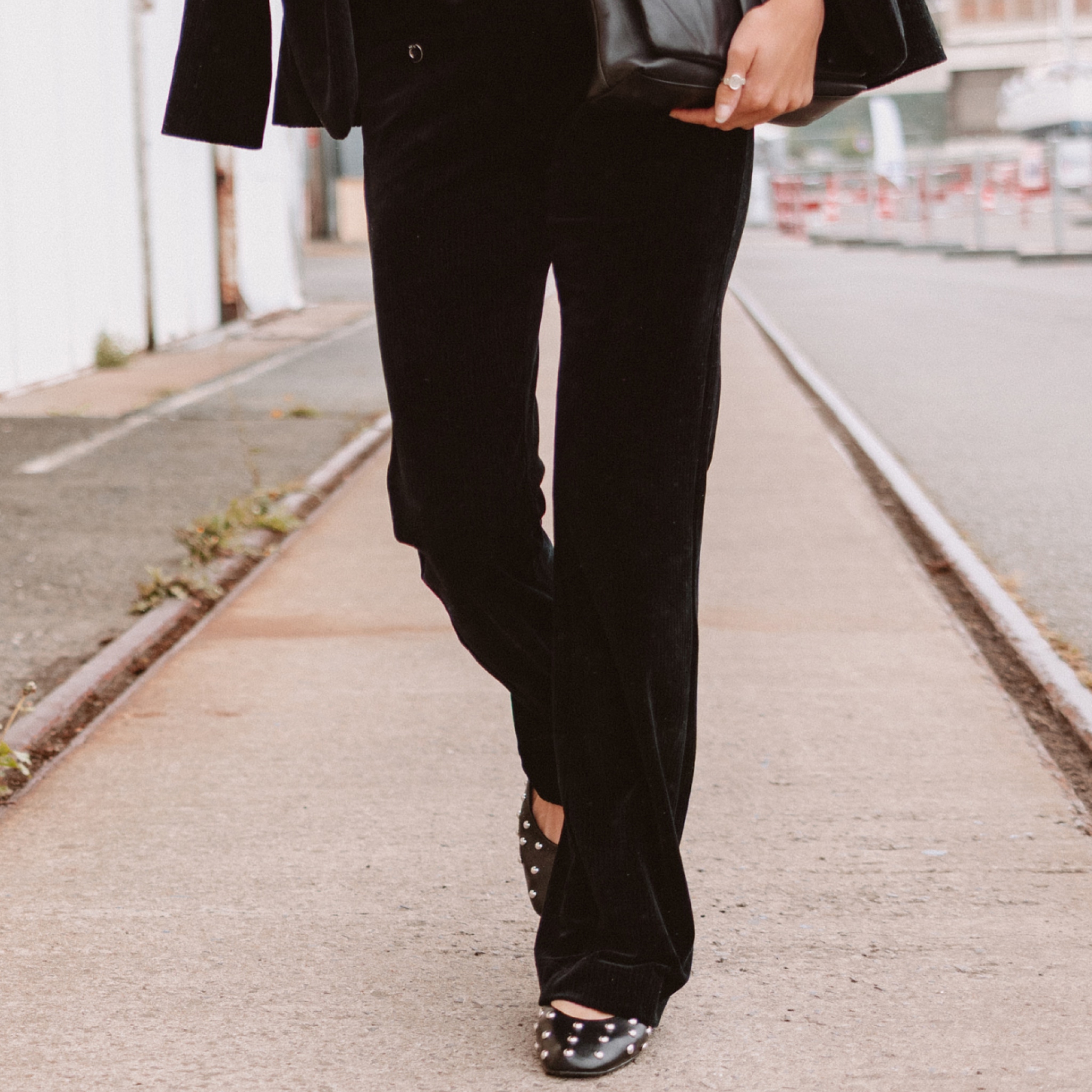 Pantalon large taille haute velours noir femme Bréal