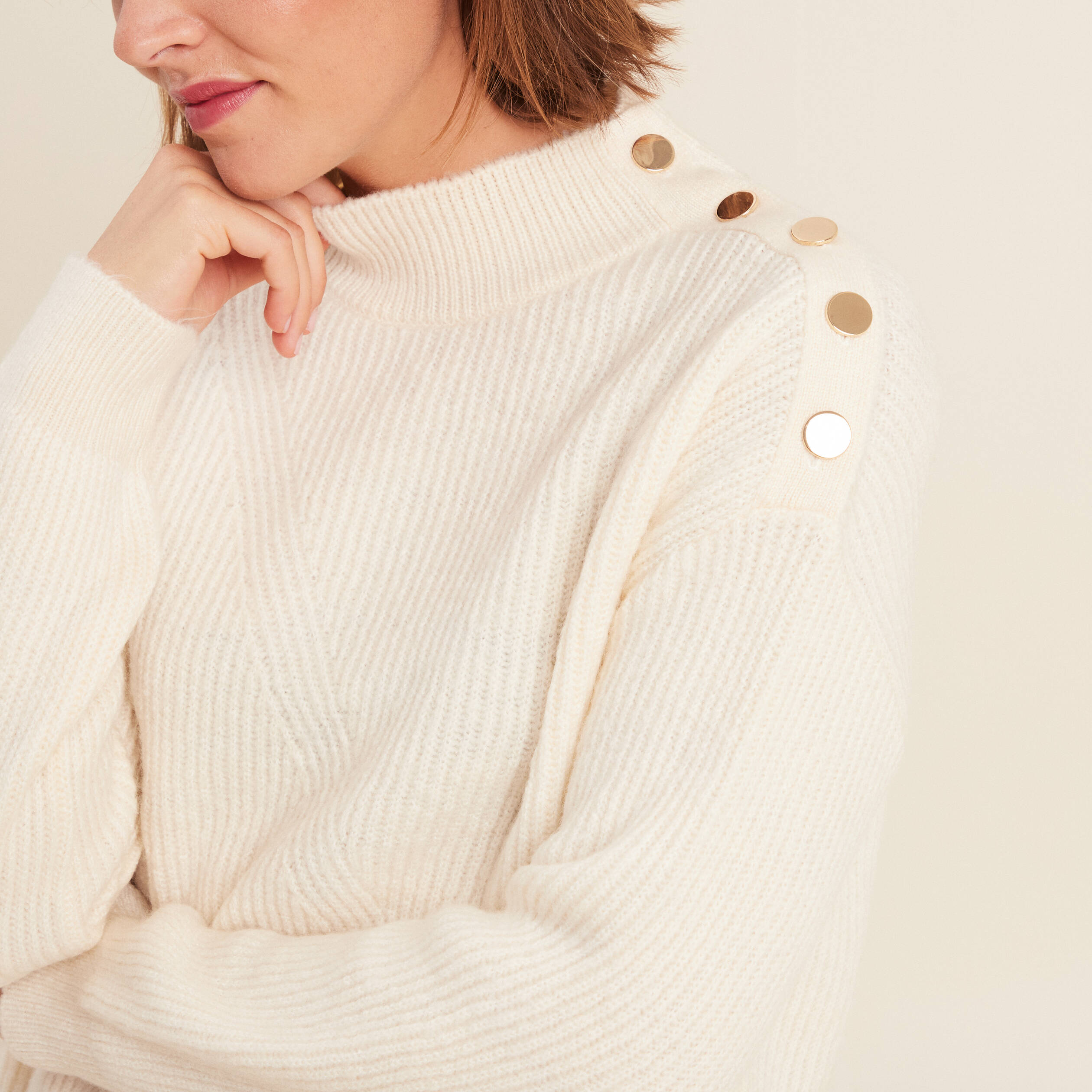 Pull manches longues ecru femme