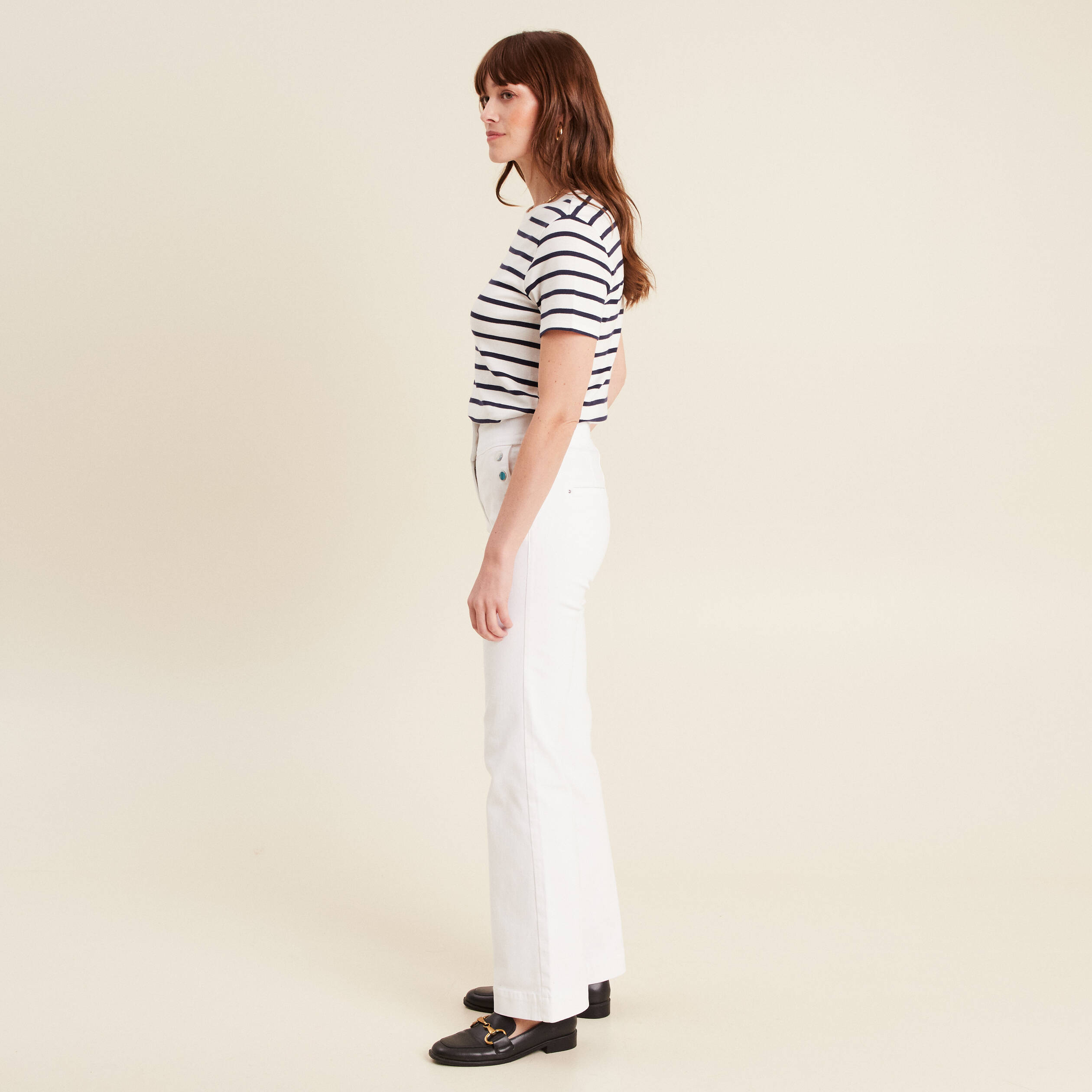 Pantalon coupe bootcut &agrave; pont blanc femme