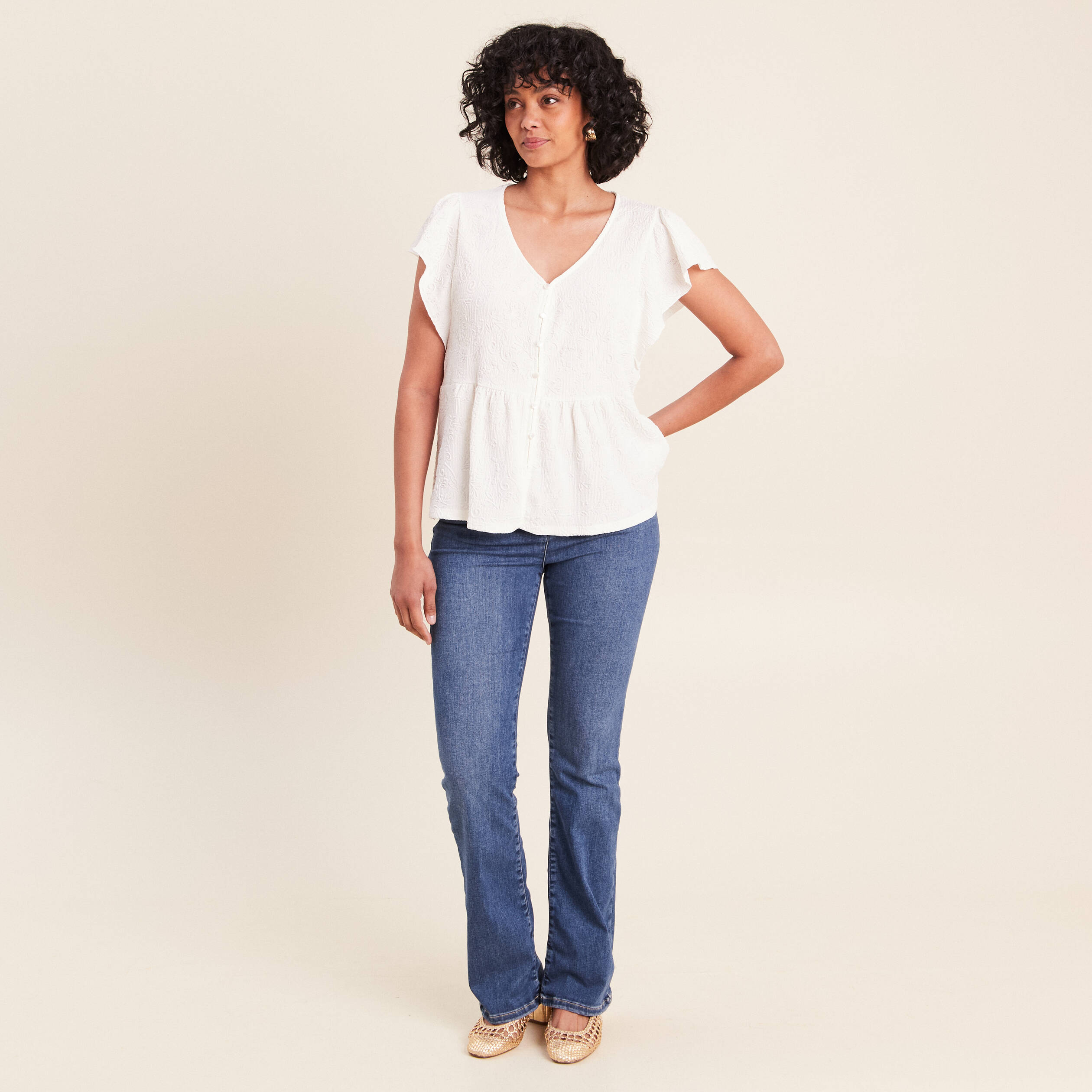 Blouse manches courtes ecru femme