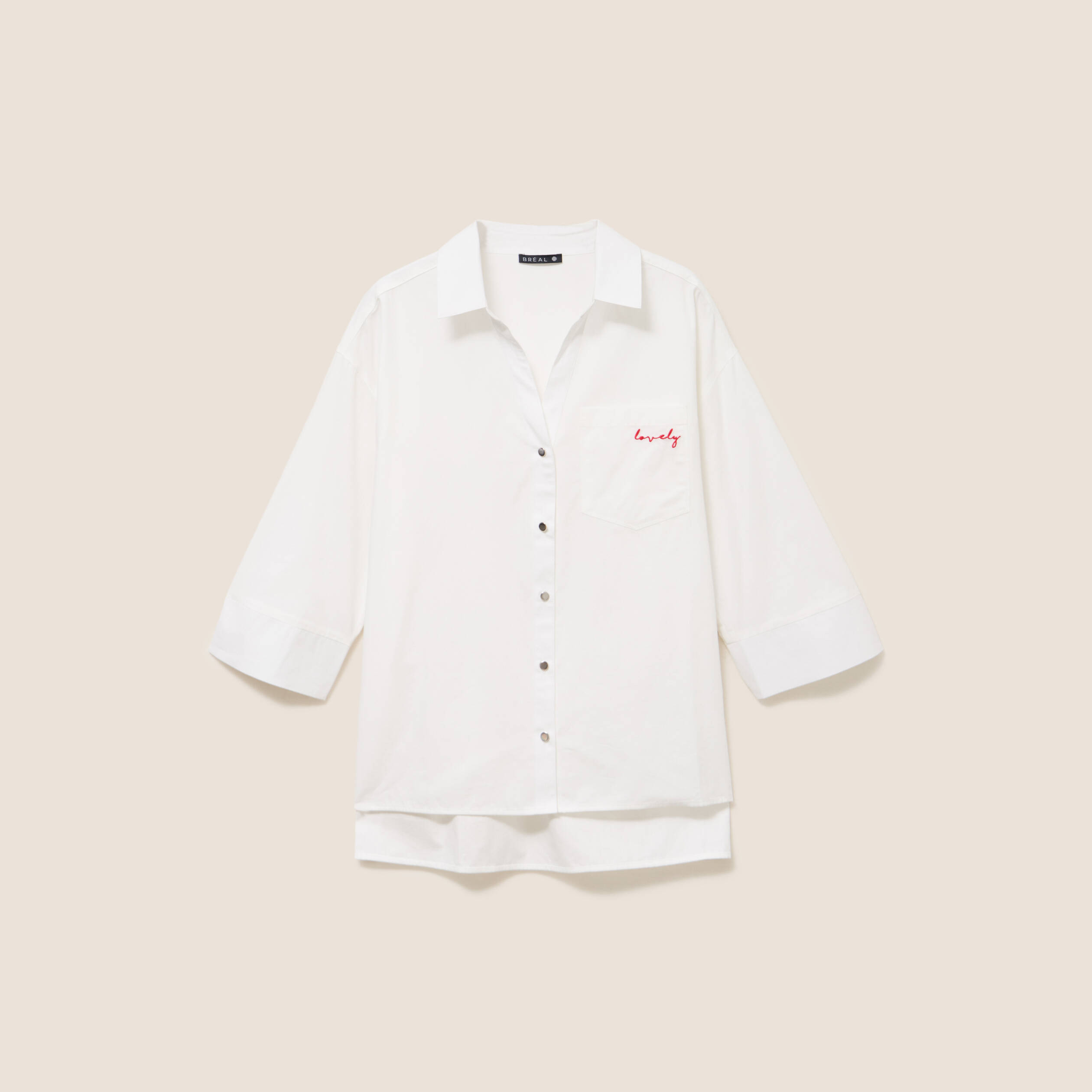 Chemise ample en coton manches 3/4 ecru femme