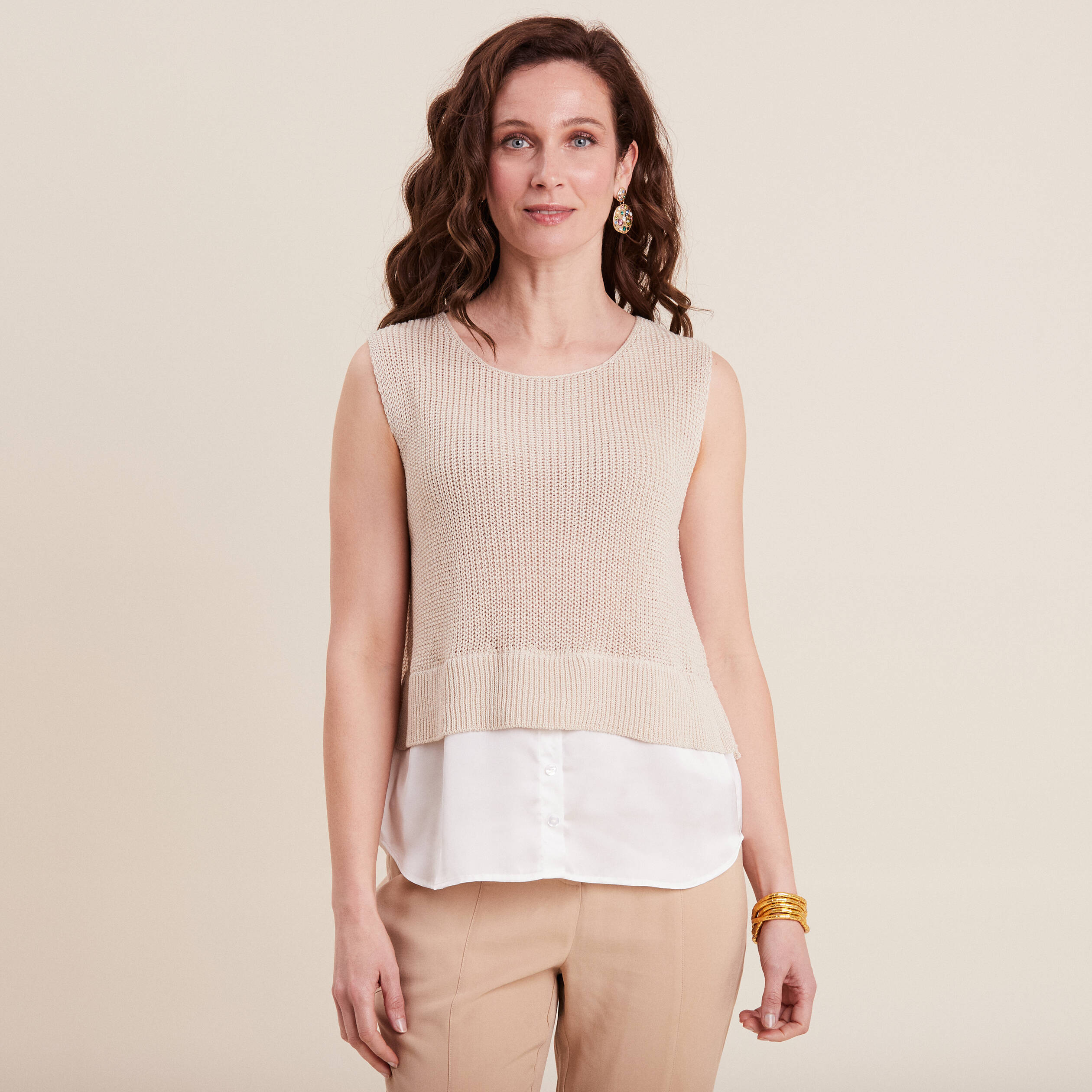 Pull sans manches 2-en-1 ivoire femme