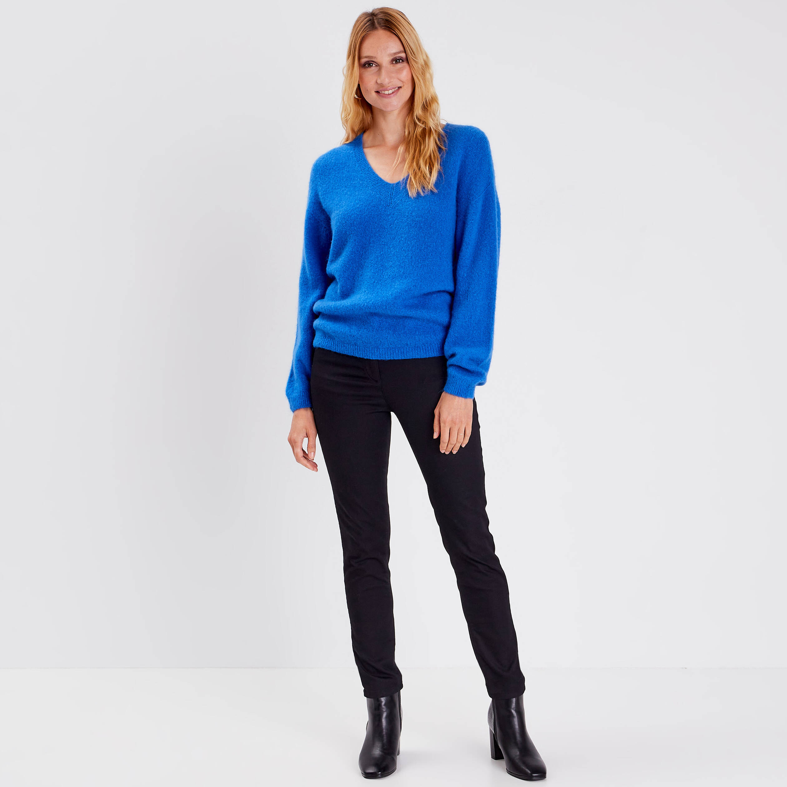 Pull manches longues bleu femme
