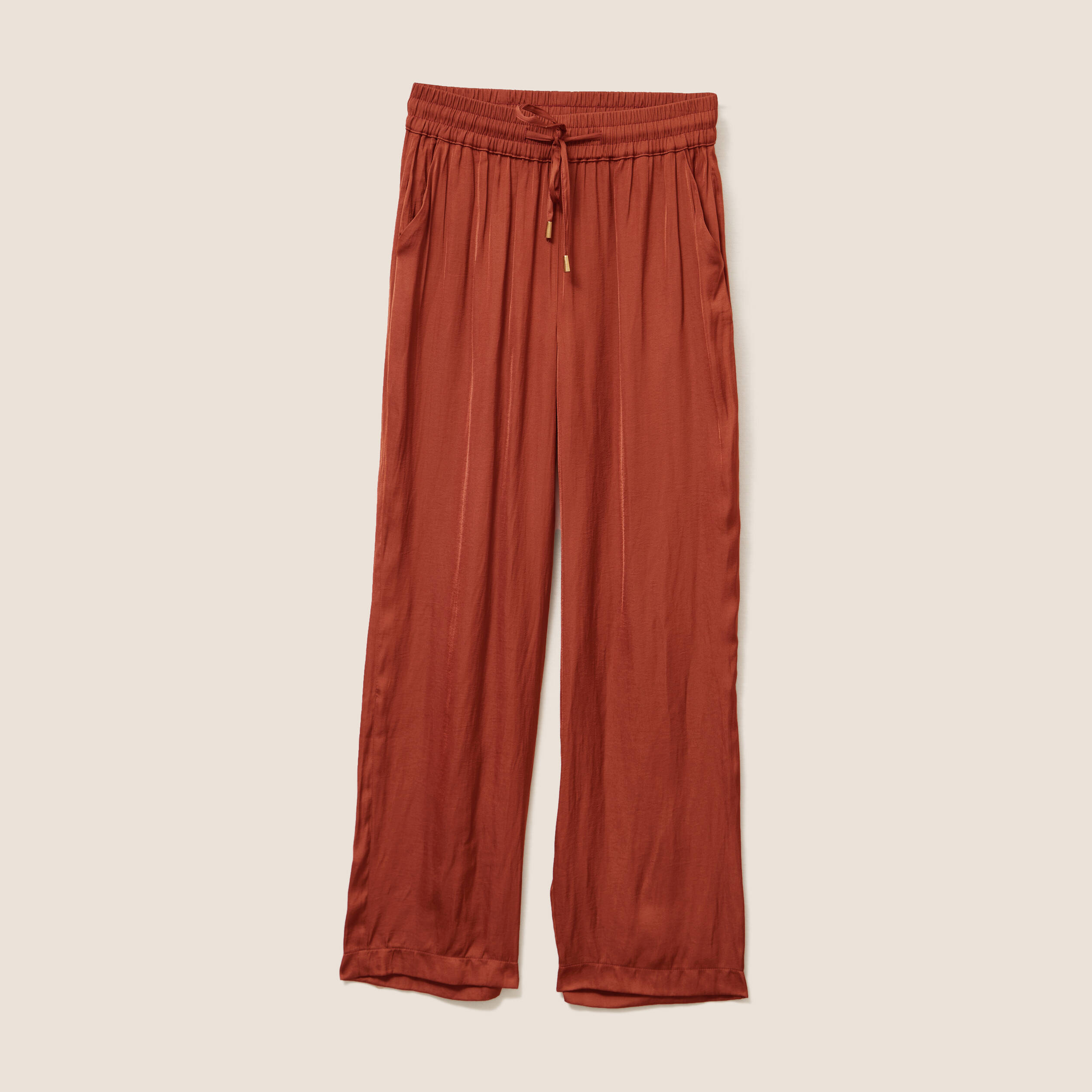 Pantalon coupe large taille haute marron fonc&eacute; femme