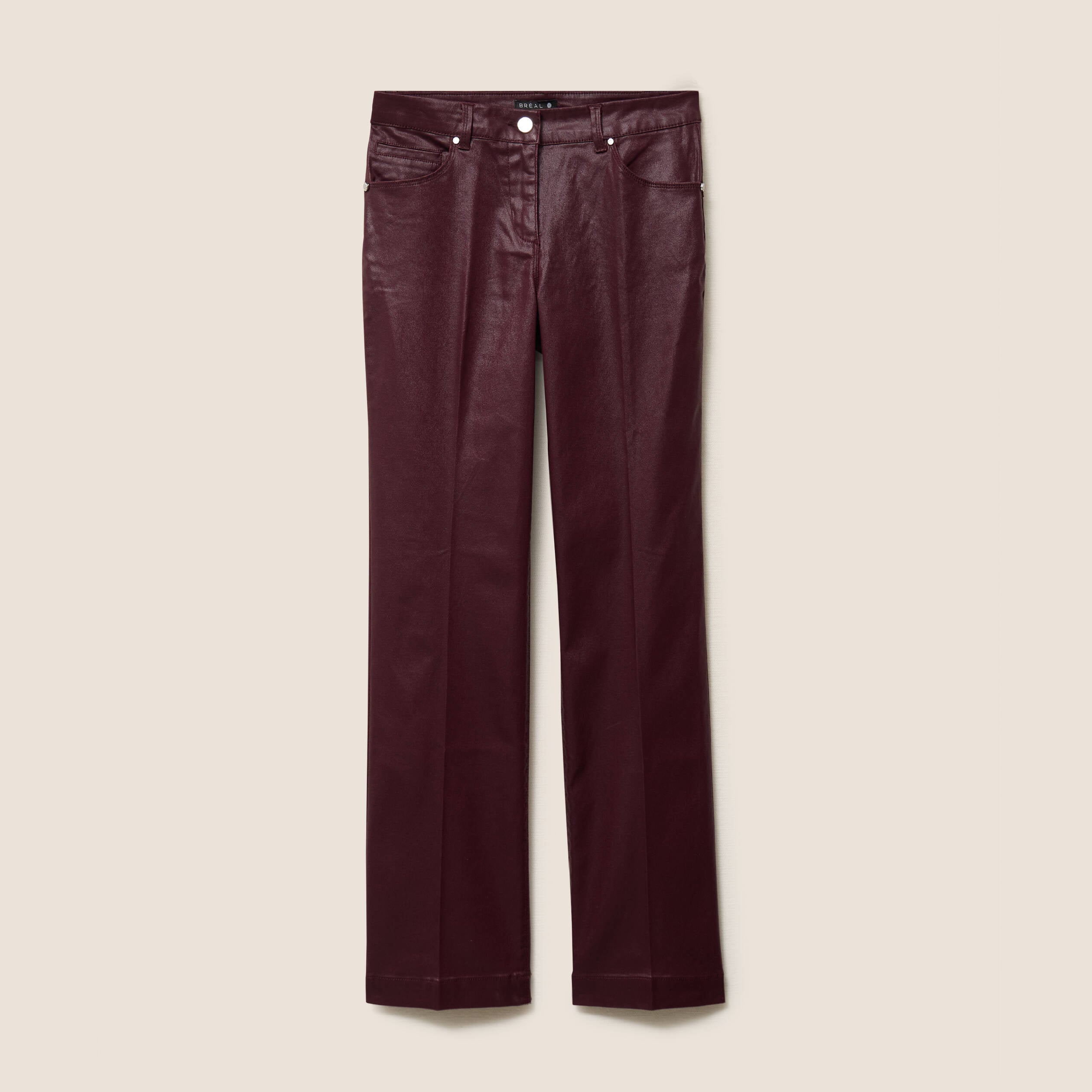 Pantalon enduit coupe large bordeaux femme