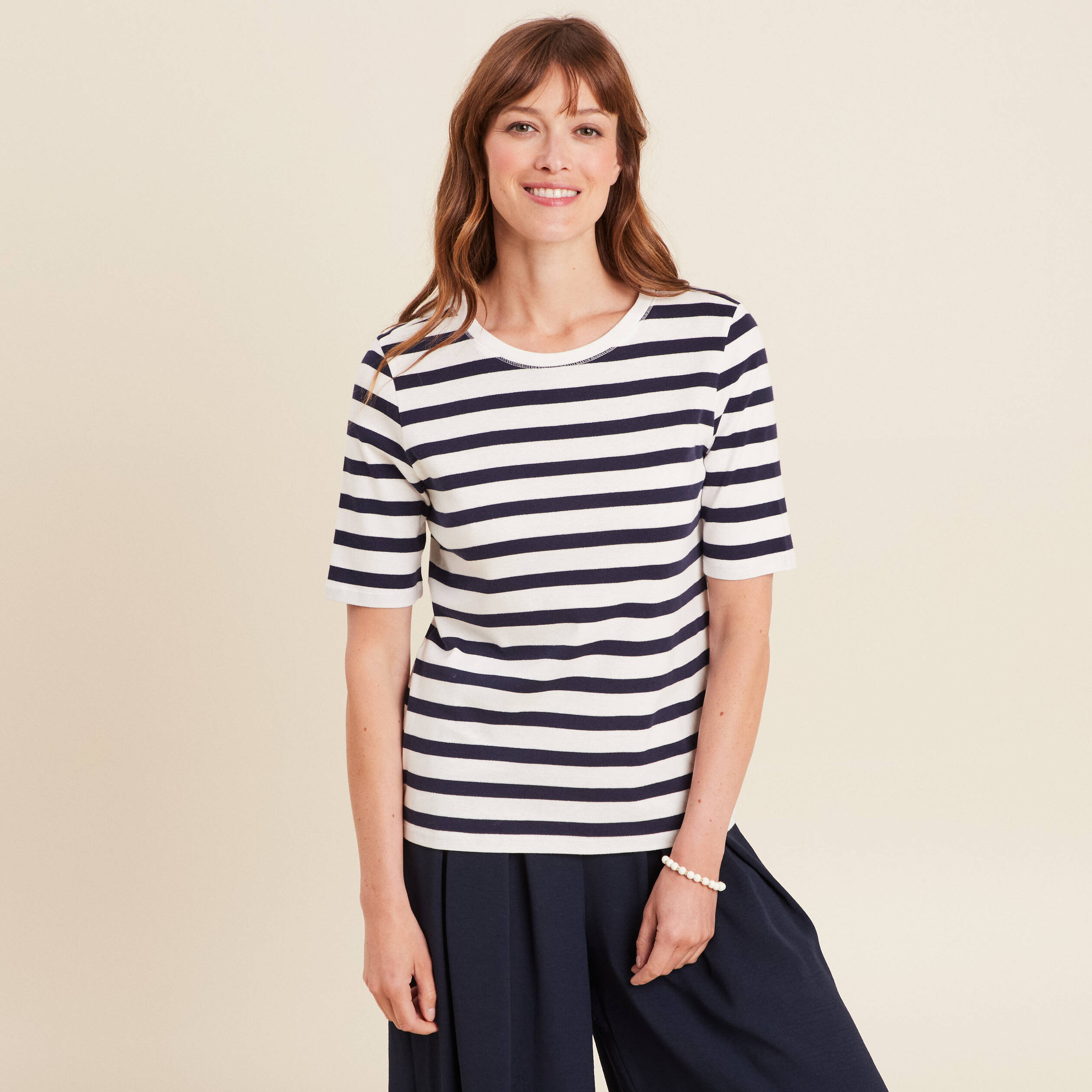 t shirt col rond bleu marine femme T-shirt col rond bleu marine femme