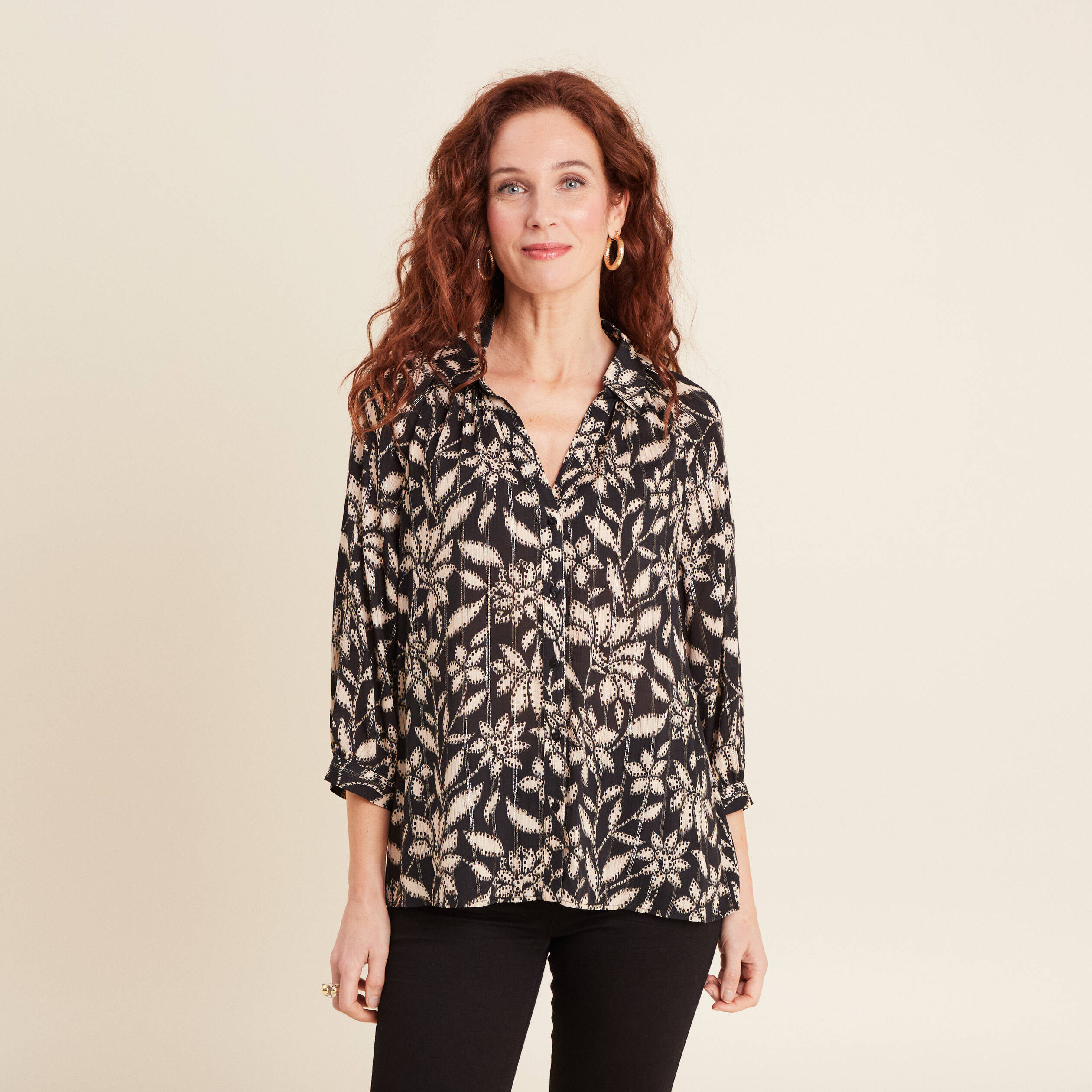 Chemise manches 3/4 noir femme