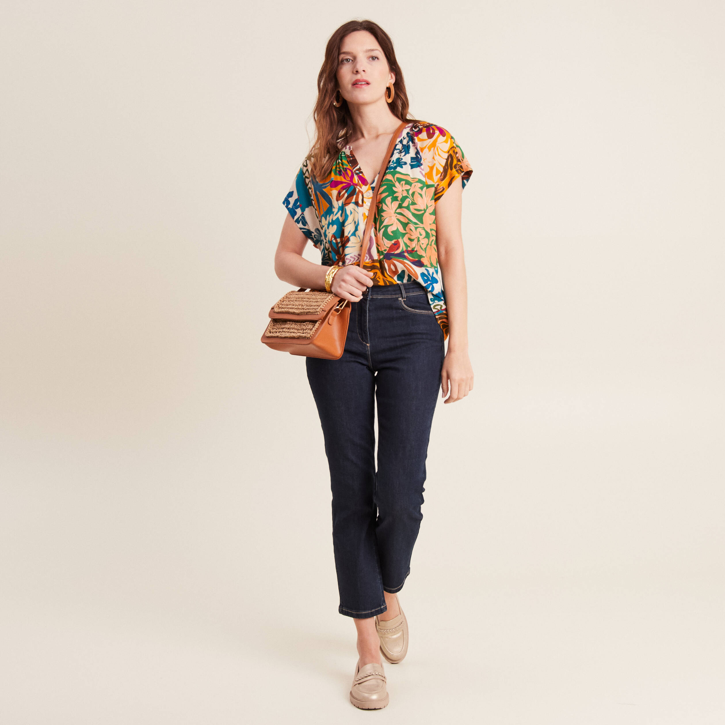Blouse manches courtes multicolore femme