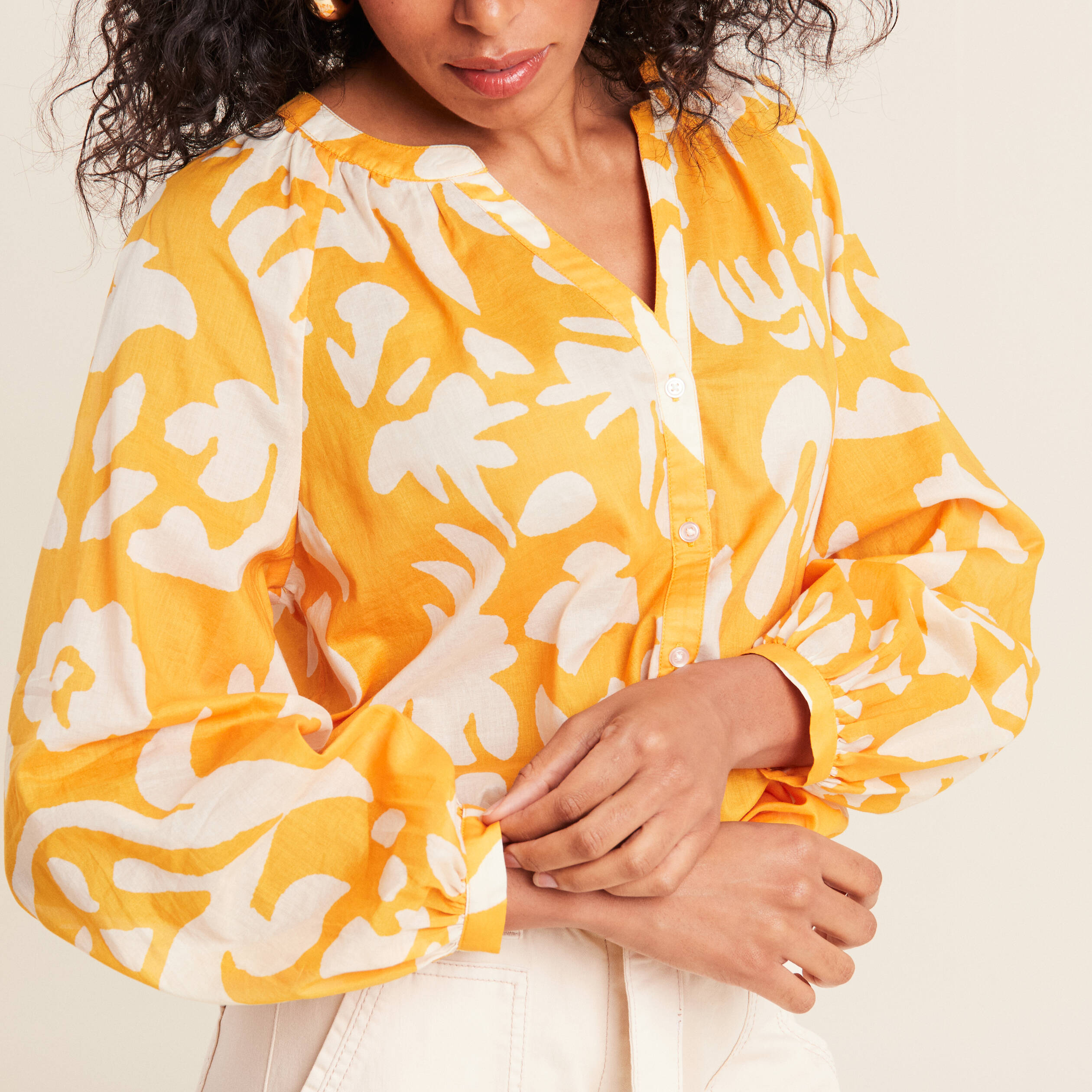 Blouse manches longues jaune moutarde femme Breal