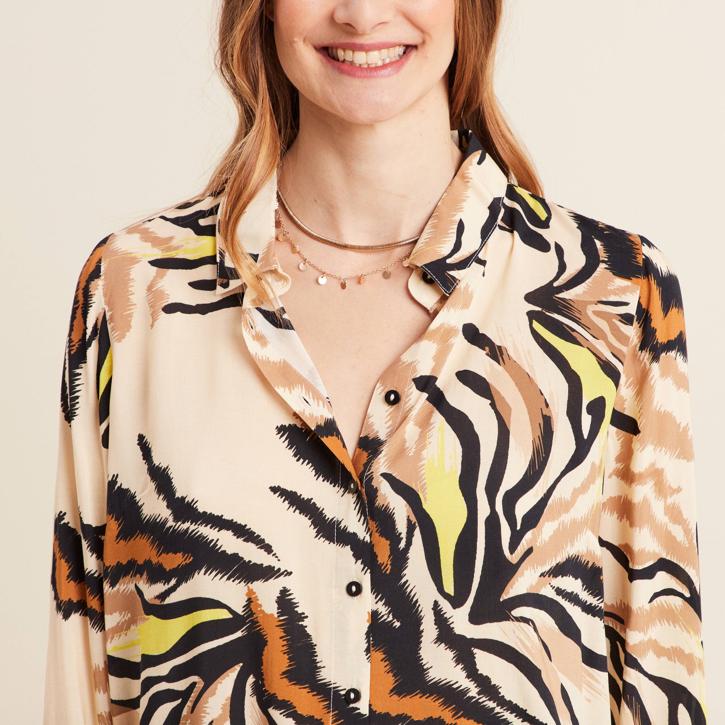 Chemise manches longues creme femme