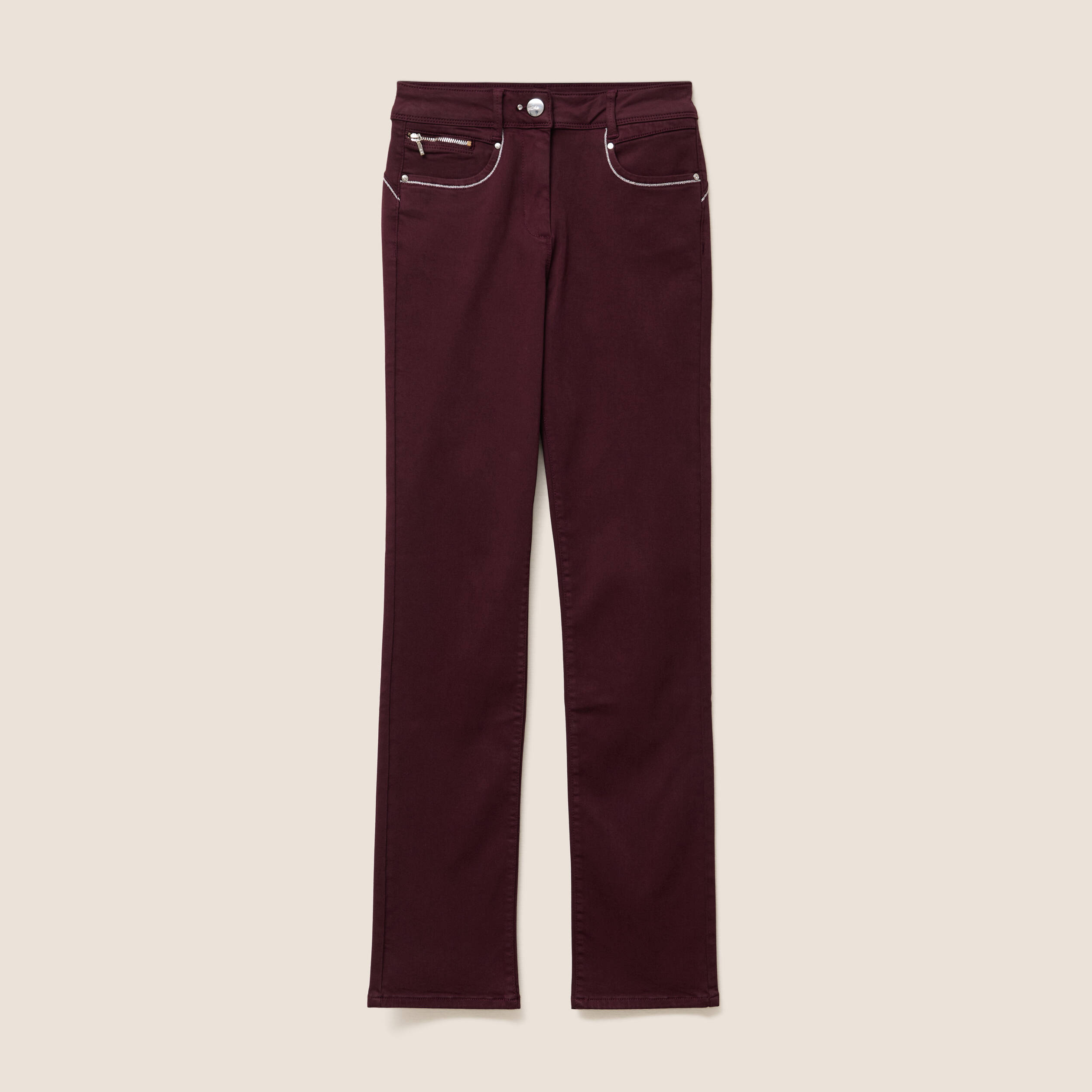 Pantalon droit taille haute bordeaux femme