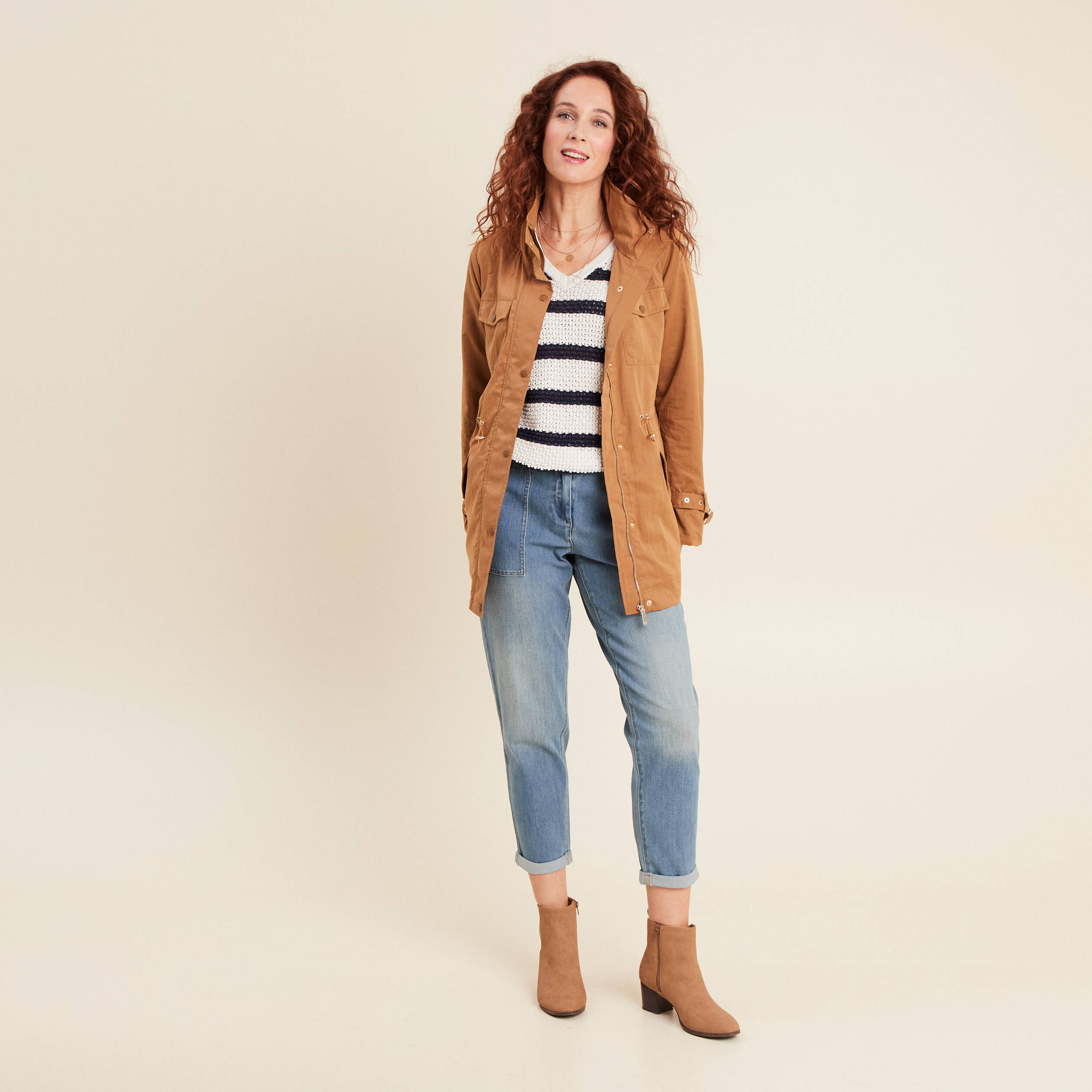 Parka cintrée col montant marron femme