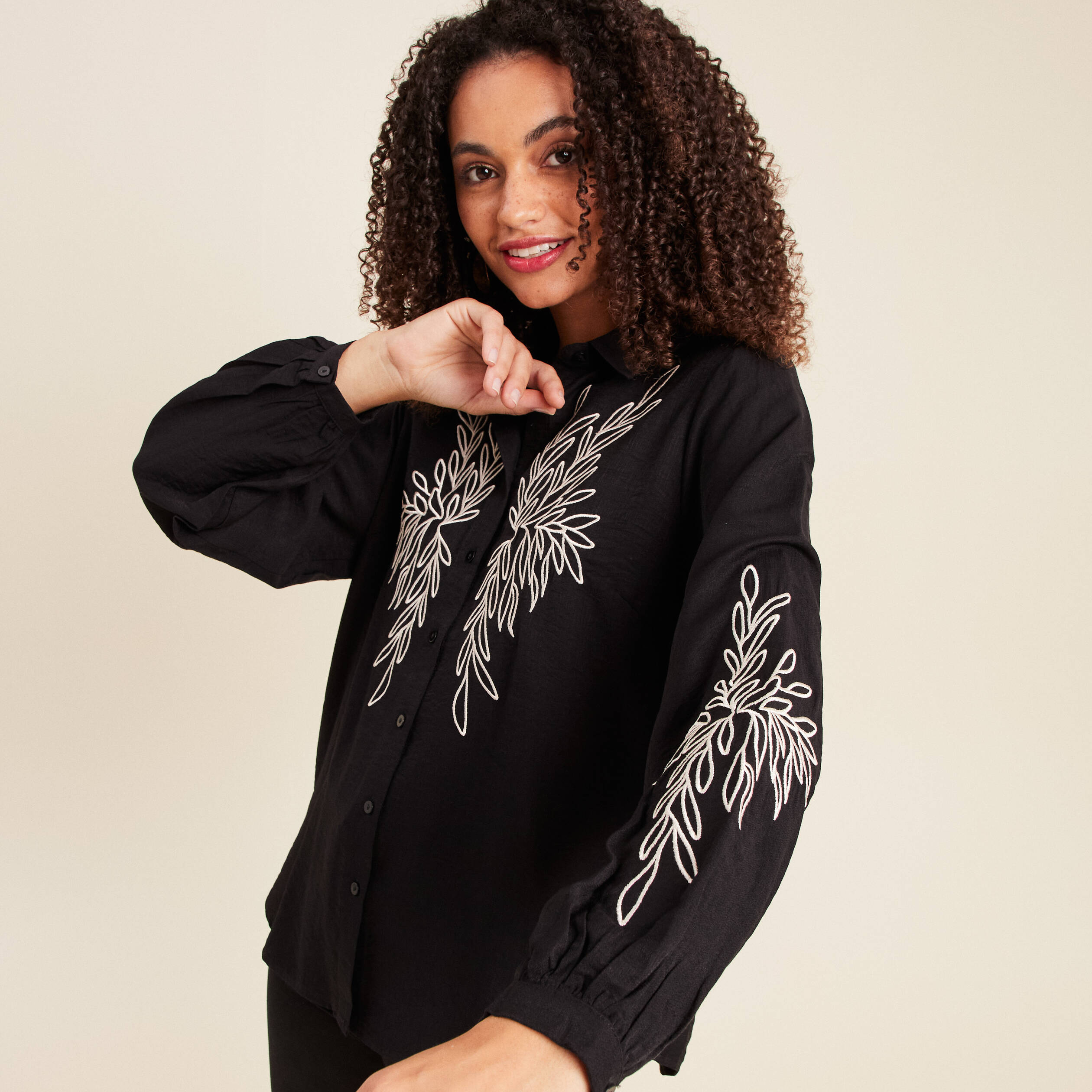 Chemise fluide manches longues noir femme Bréal