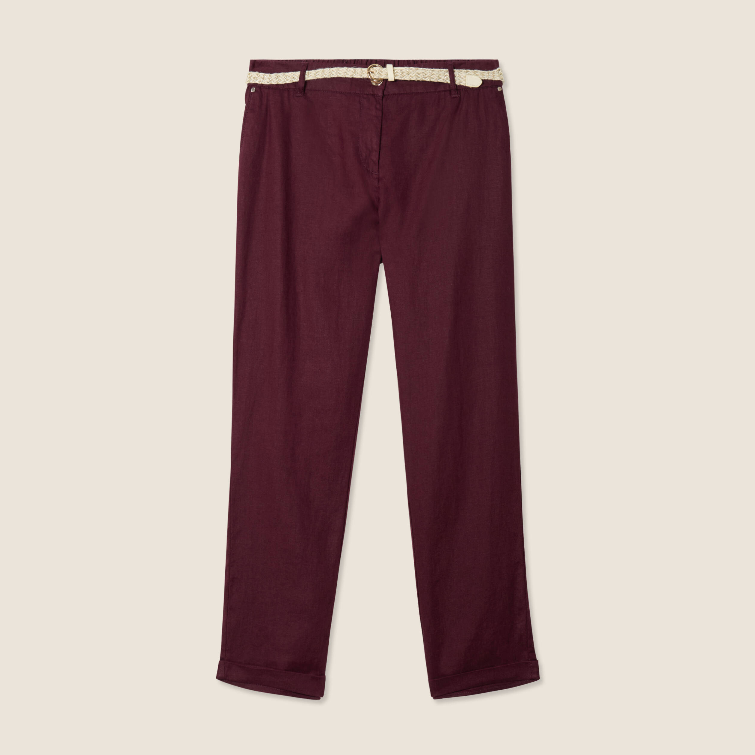 Pantalon flou ceinturé prune femme