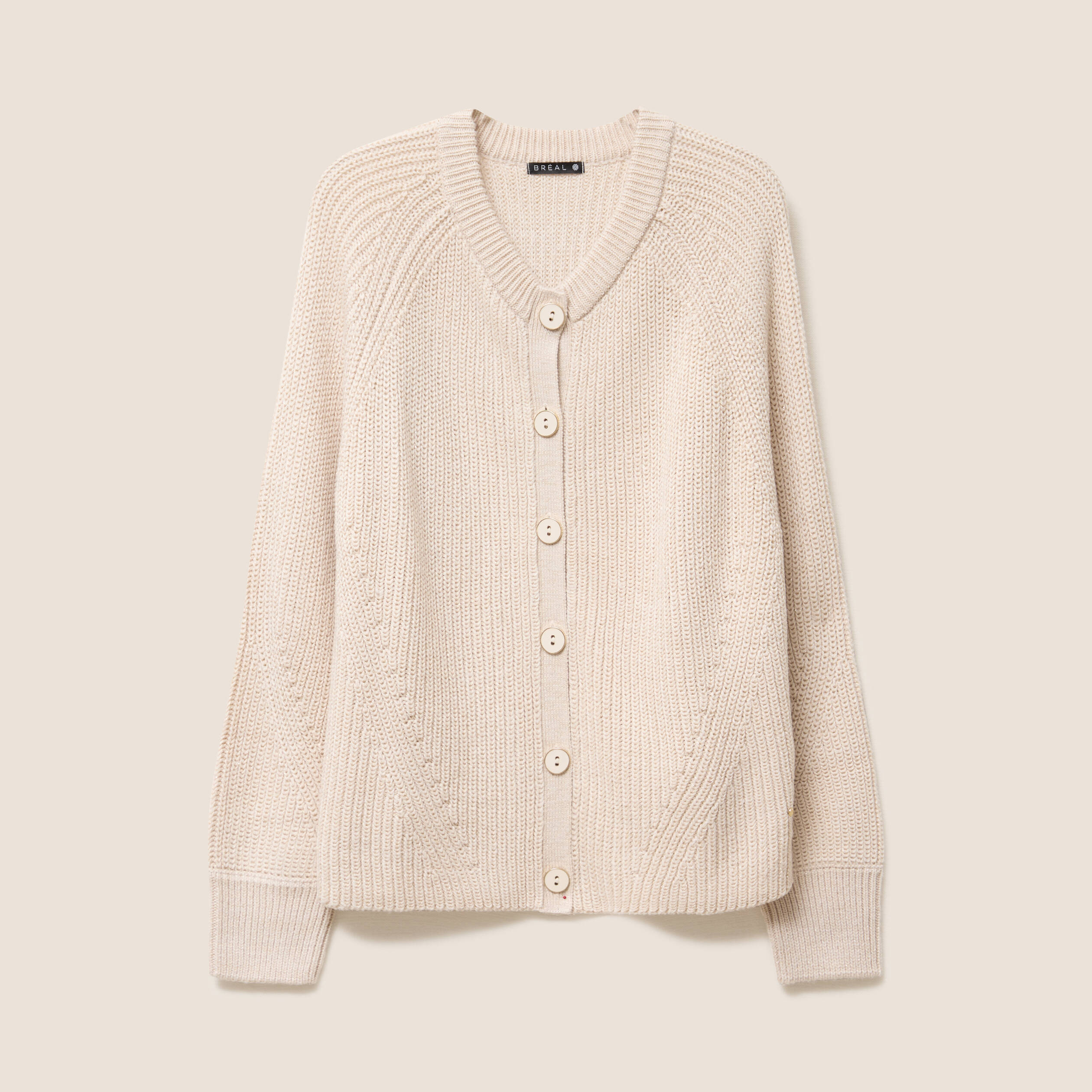 gilet droit mi long col rond creme femme Gilet droit mi-long col rond creme femme