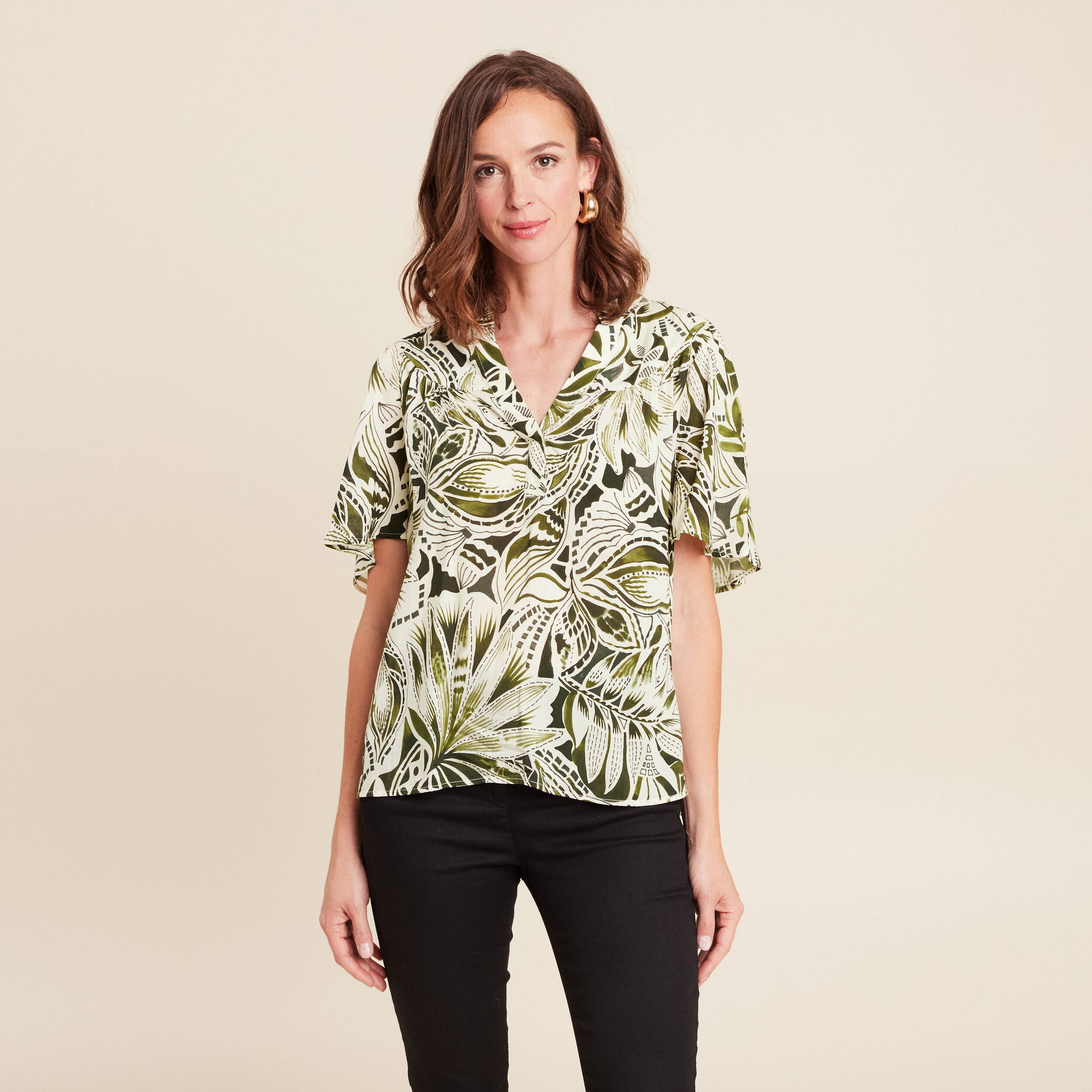 blouse ample manches courtes fluide vert femme Blouse ample manches courtes fluide vert femme