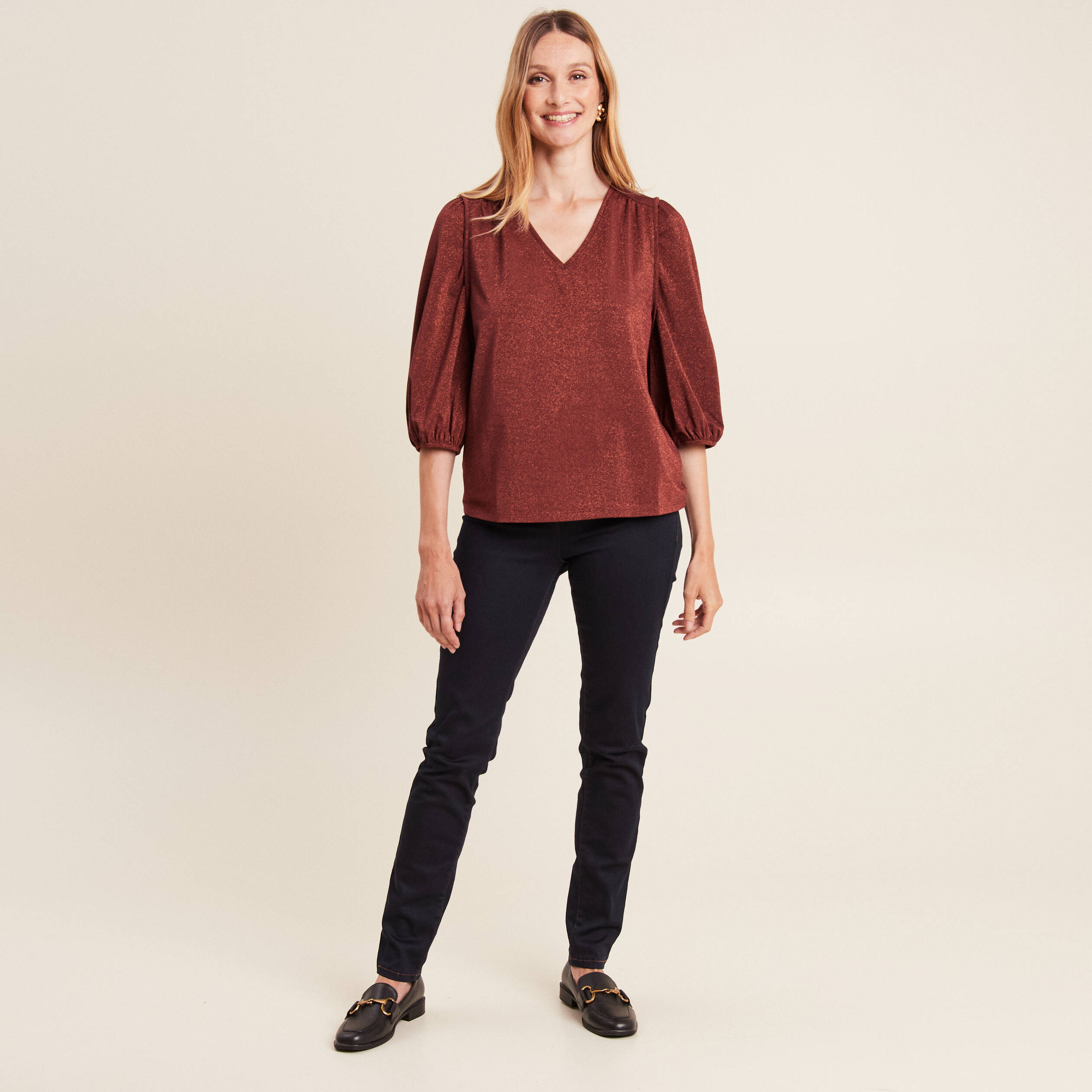 blouse manches 34 couleur cuivre femme Blouse manches 3/4 couleur cuivre femme