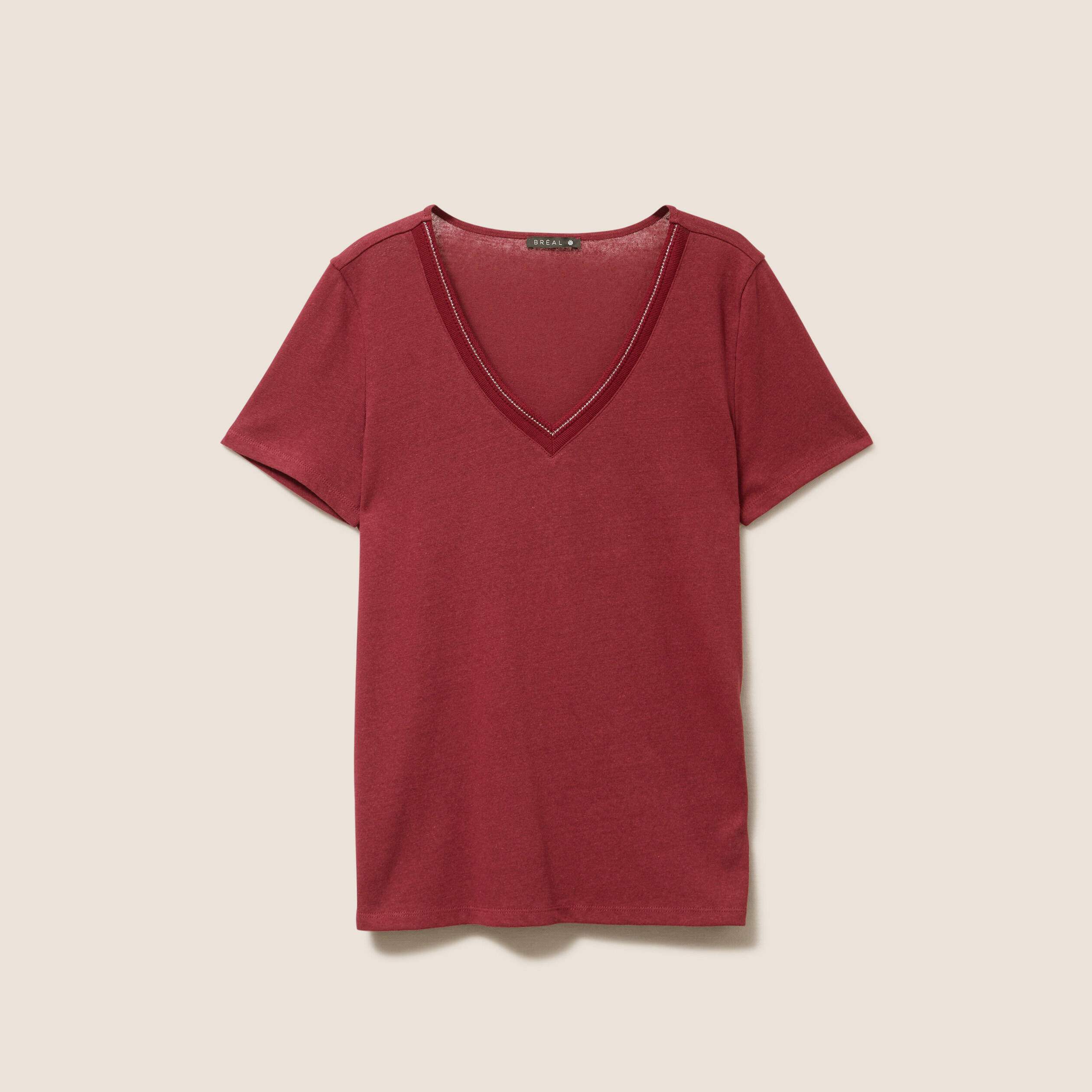 t shirt manches courtes col en v bordeaux femme T-shirt manches courtes col en V bordeaux femme