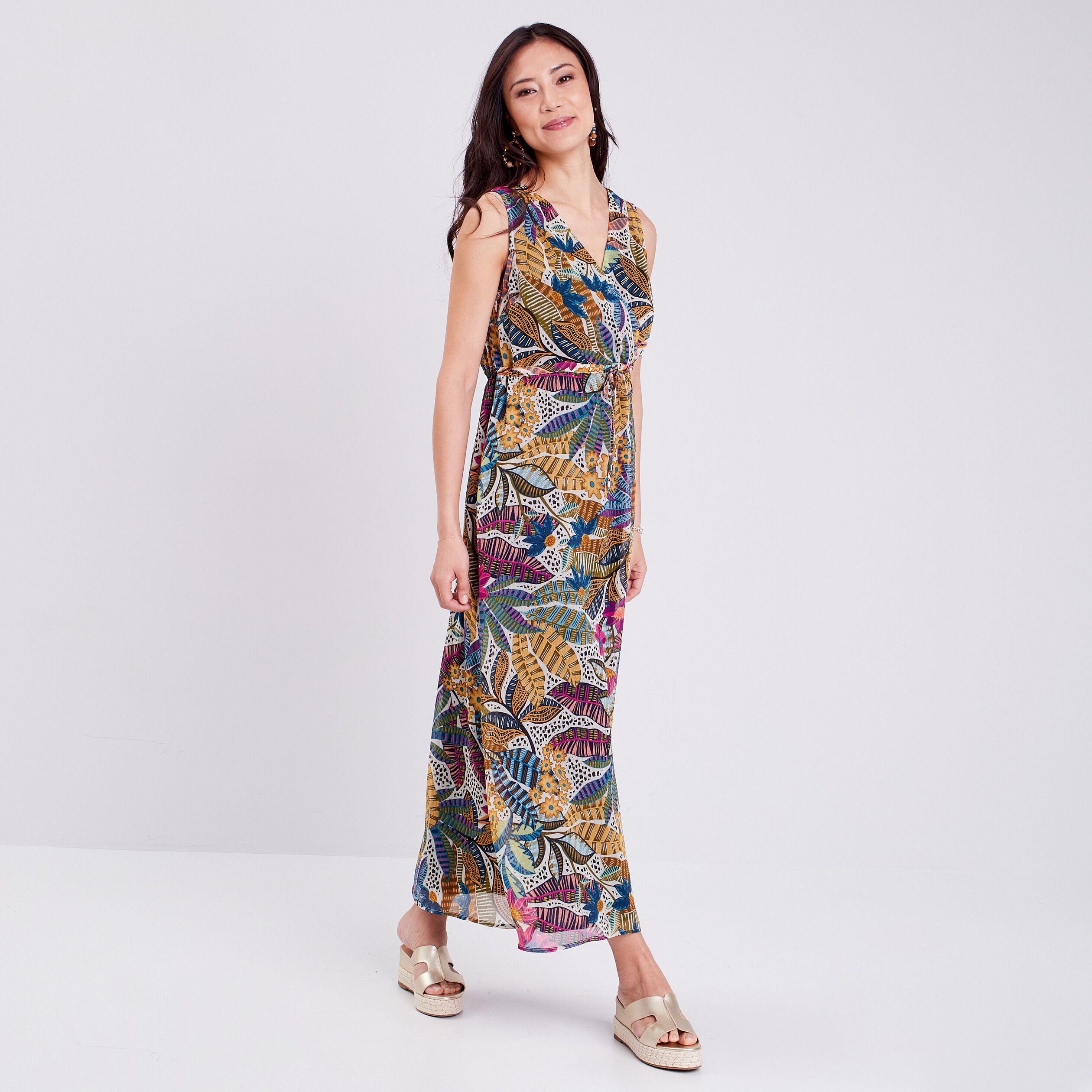 Robe longue droite fluide mauve femme
