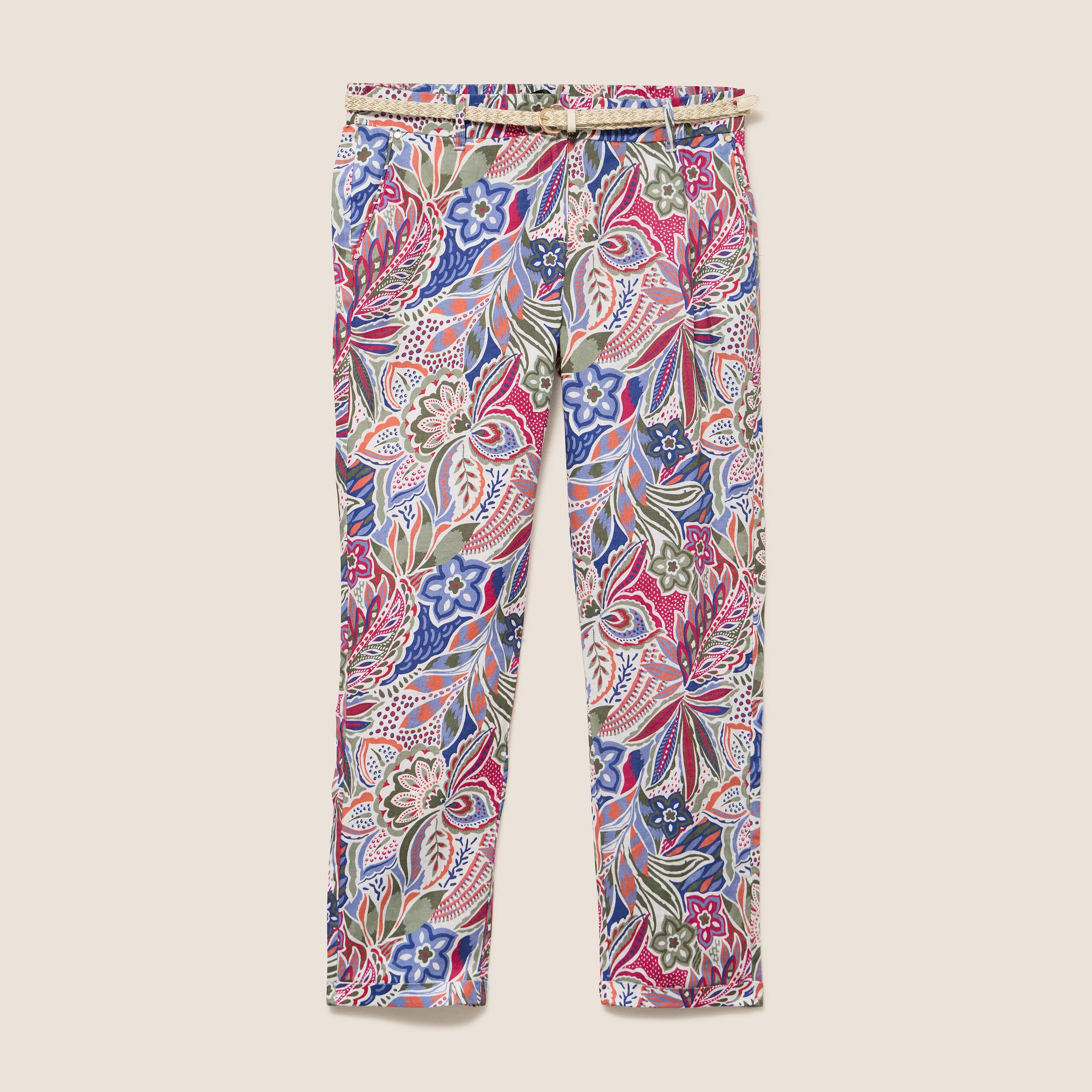 Pantalon coupe chino en lin mauve femme