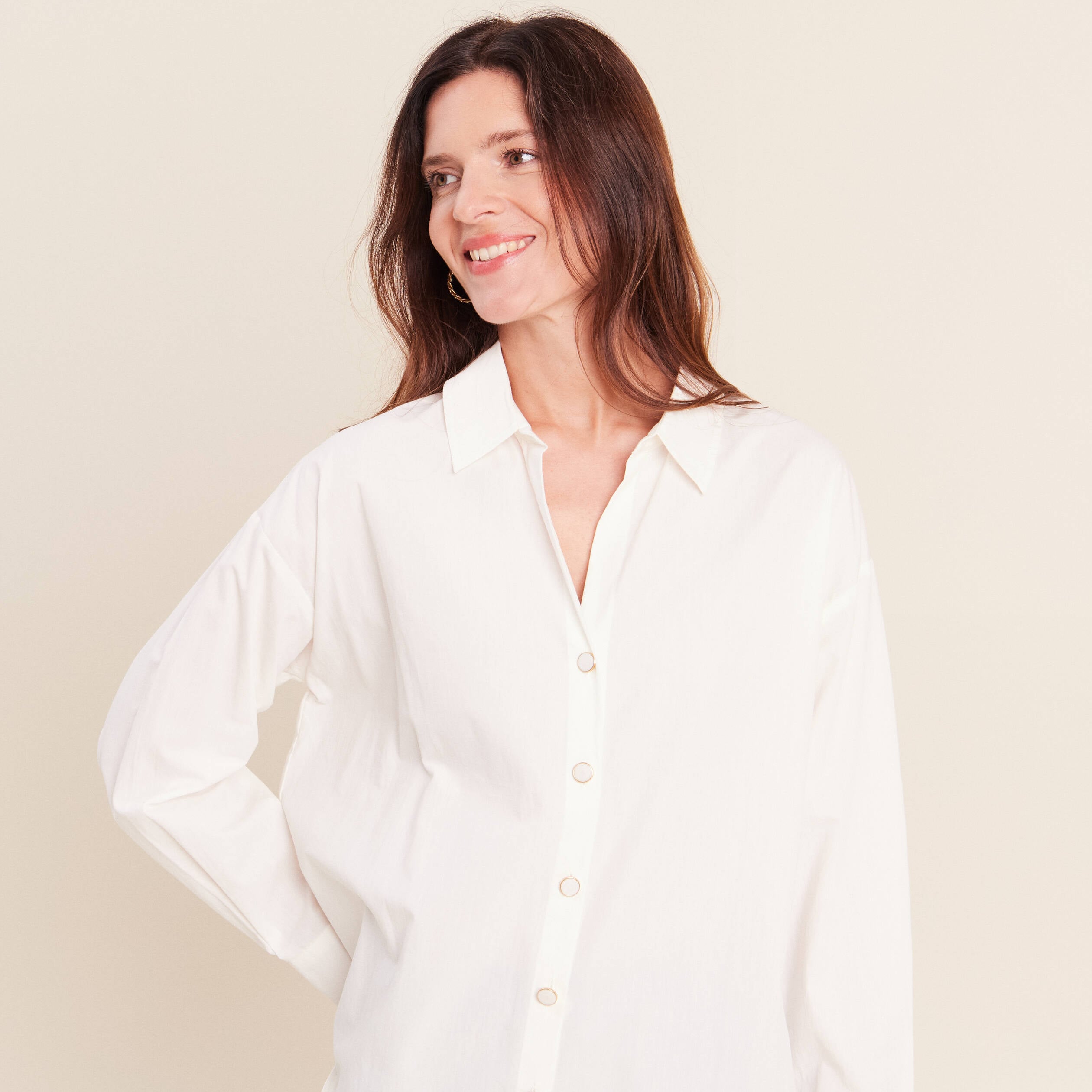 Chemise ample manches longues ecru femme