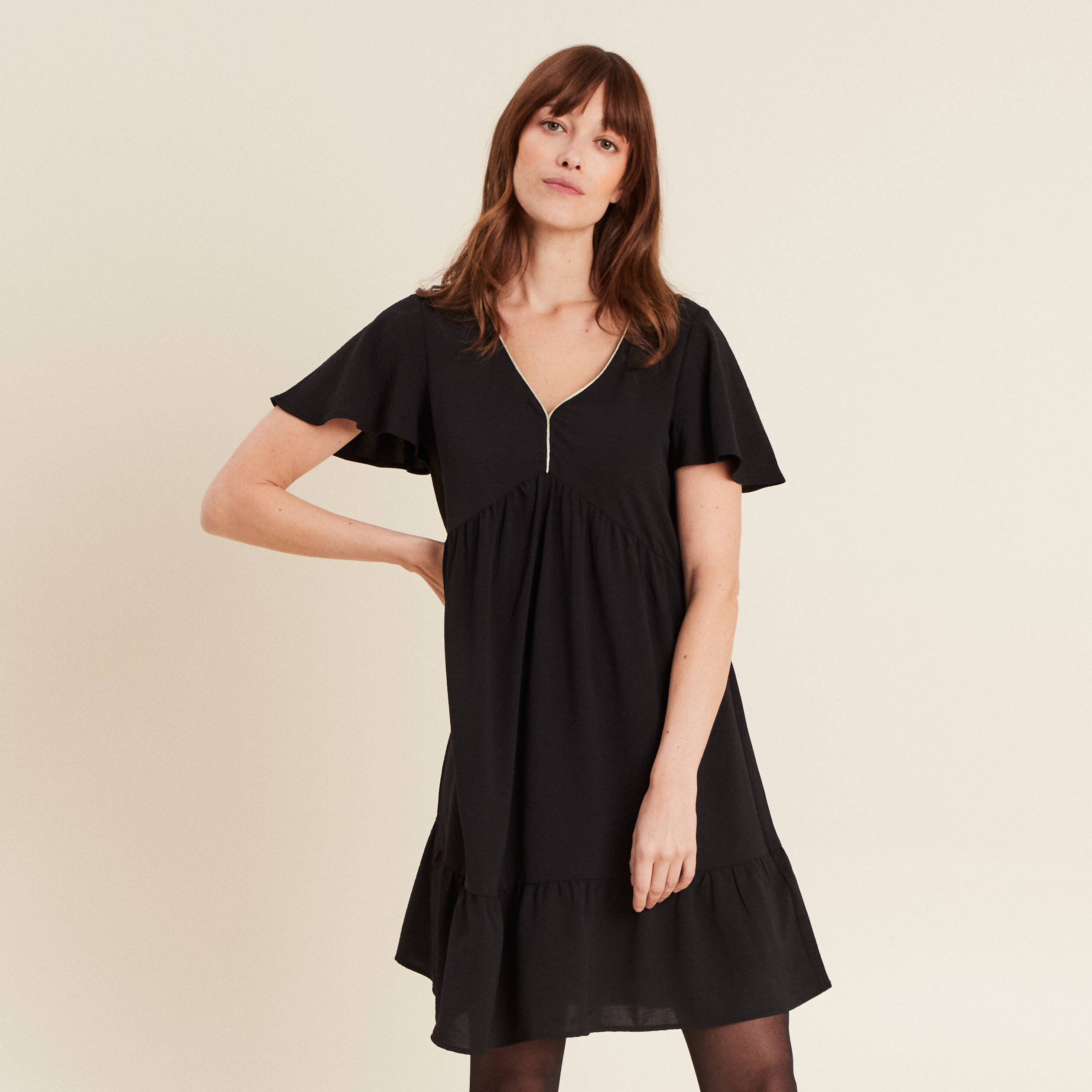 Robe D'hiver Noire Bréal Taille 42 - Midi Manches Courtes - Polyamide/polyester/viscose - Très Bon état