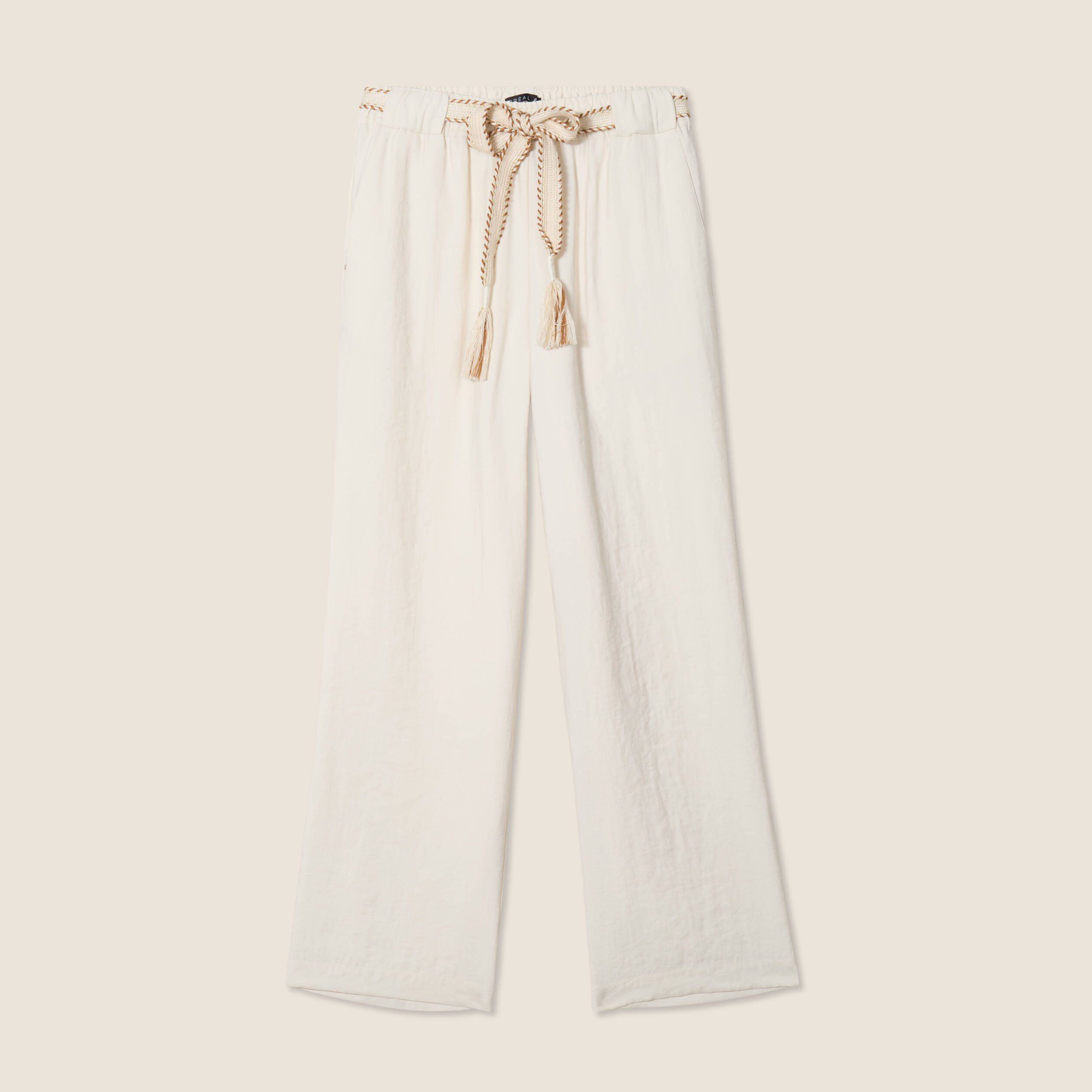 pantalon large fluide ceinture ivoire femme Pantalon large fluide ceinturé ivoire femme