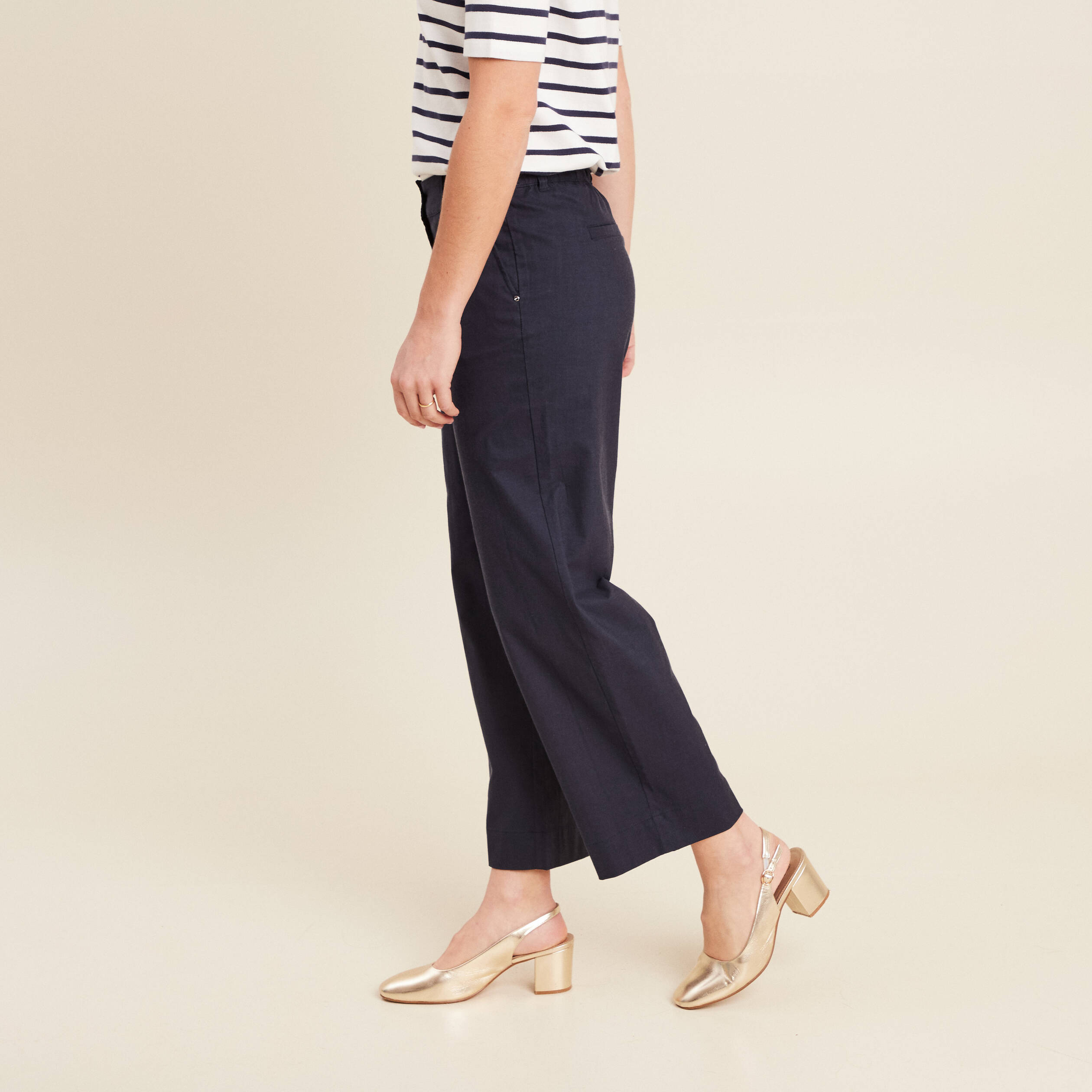 Pantalon large 7/8ème bleu foncé femme