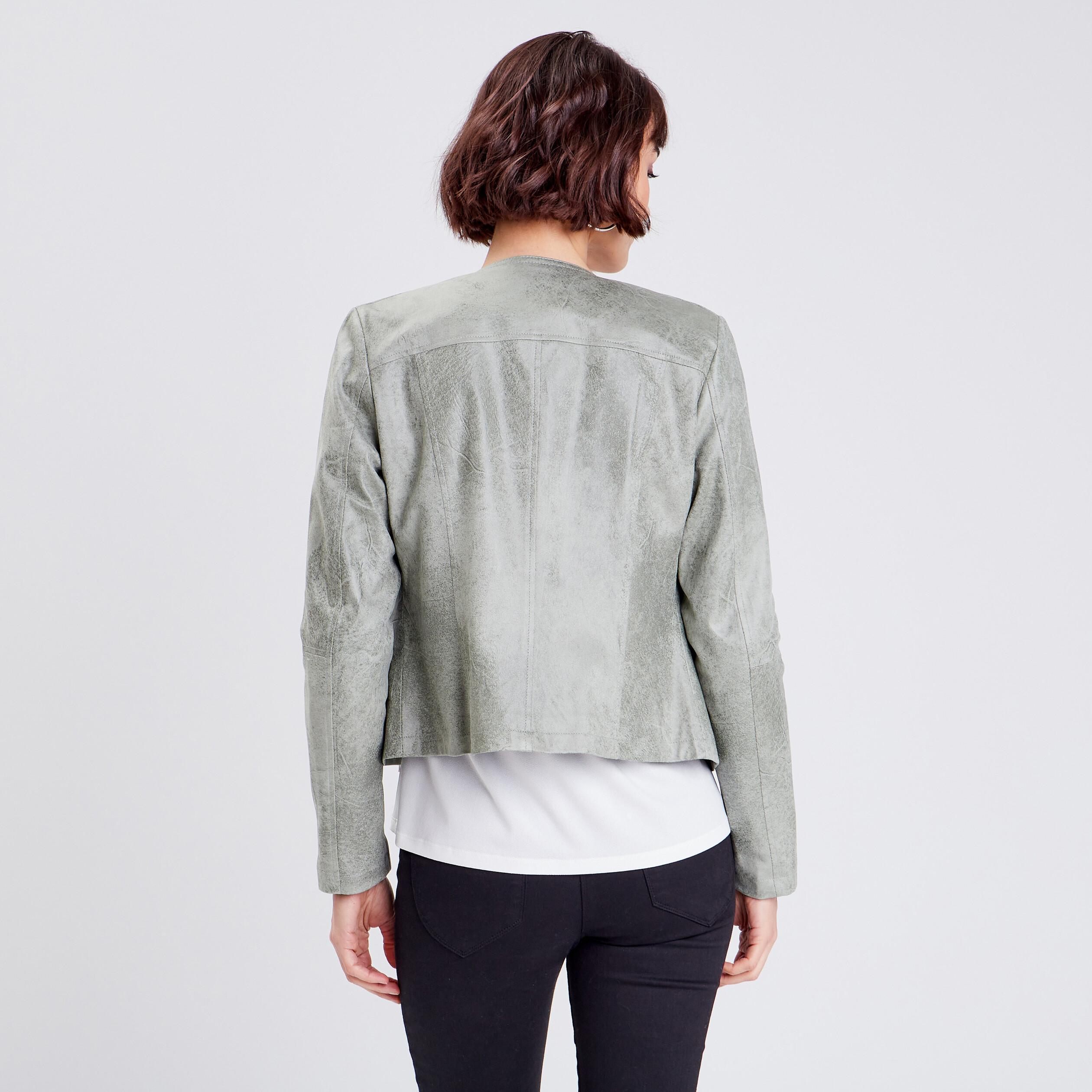 Veste droite zippée vert clair femme