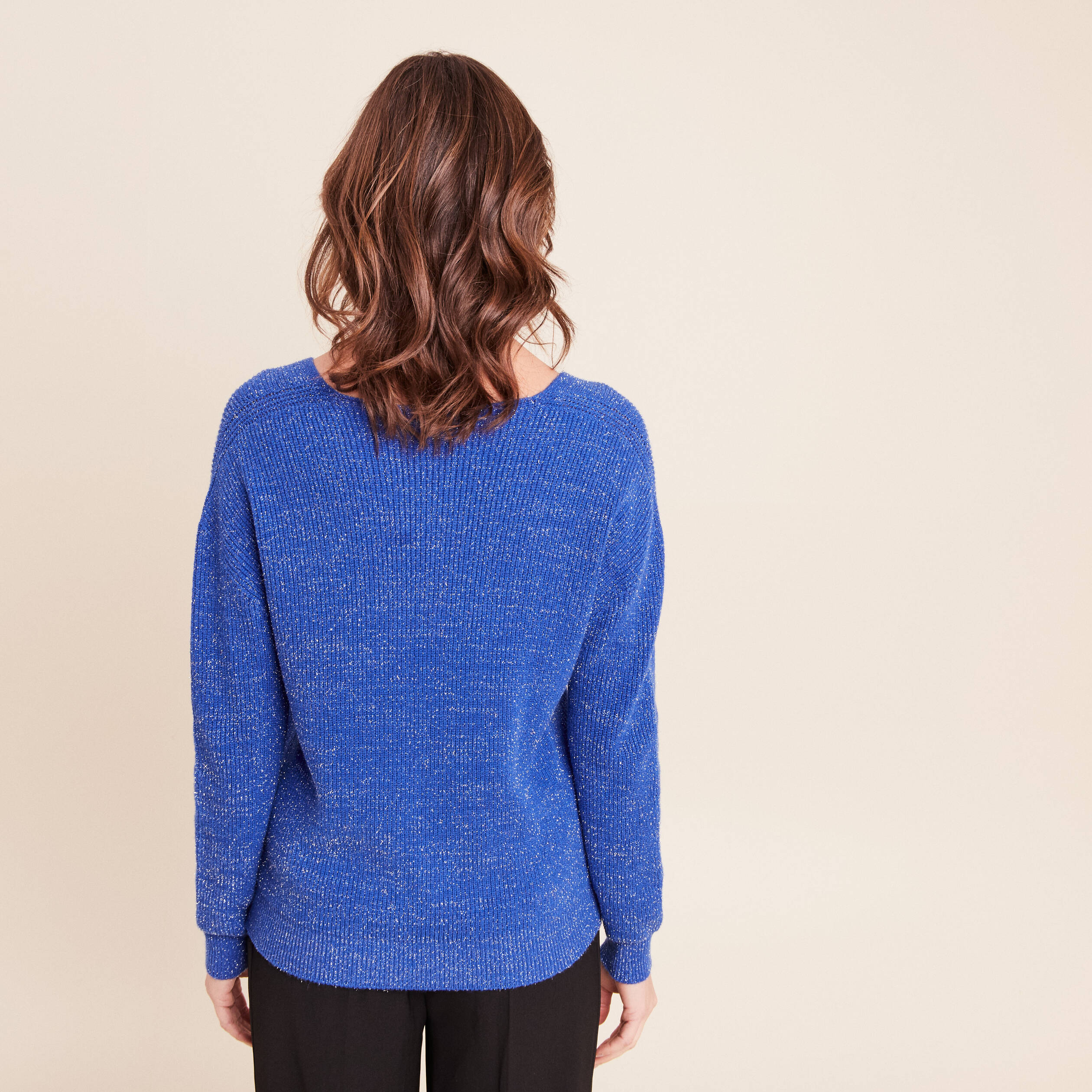Pull manches longues bleu electrique femme