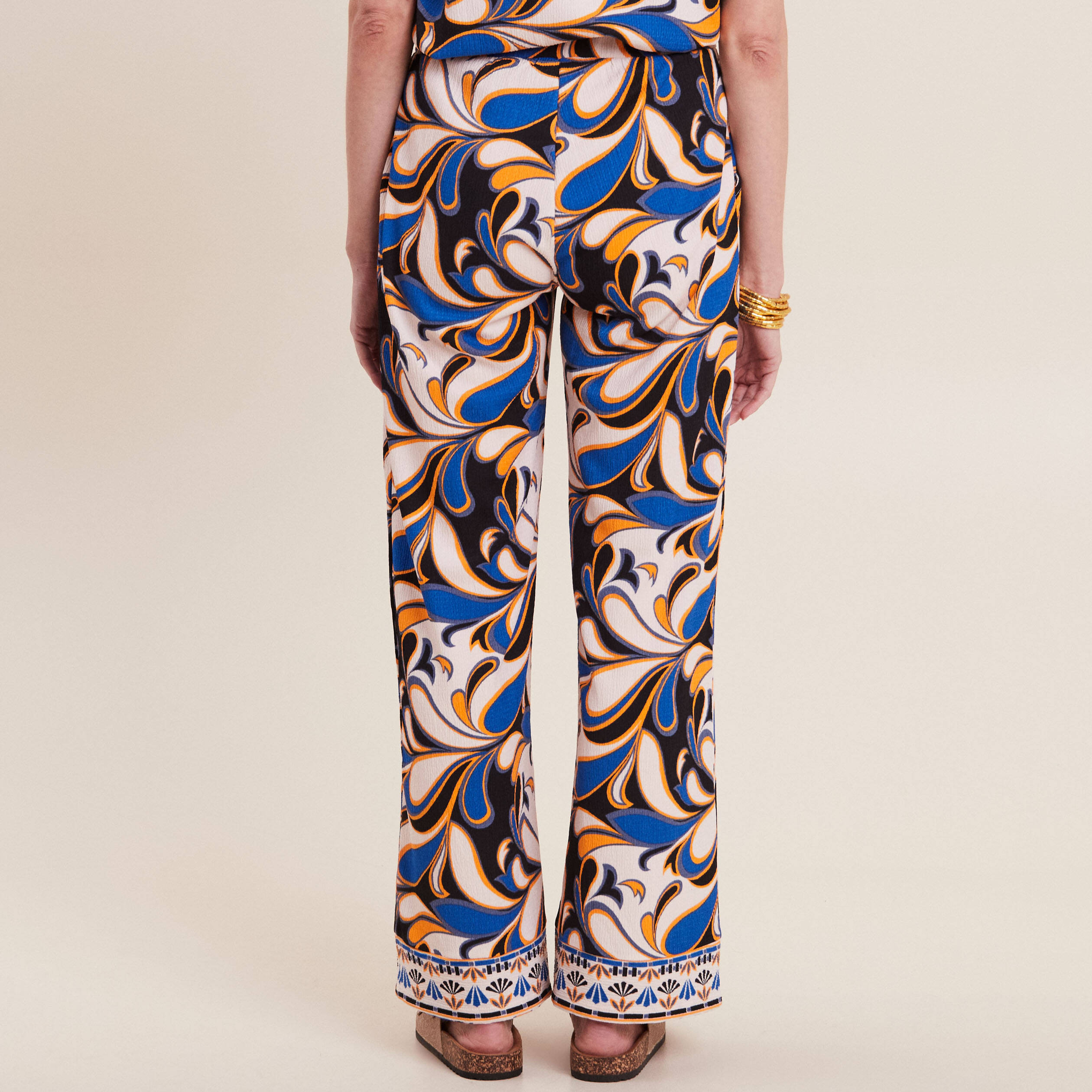 Pantalon large à coulisse bleu femme