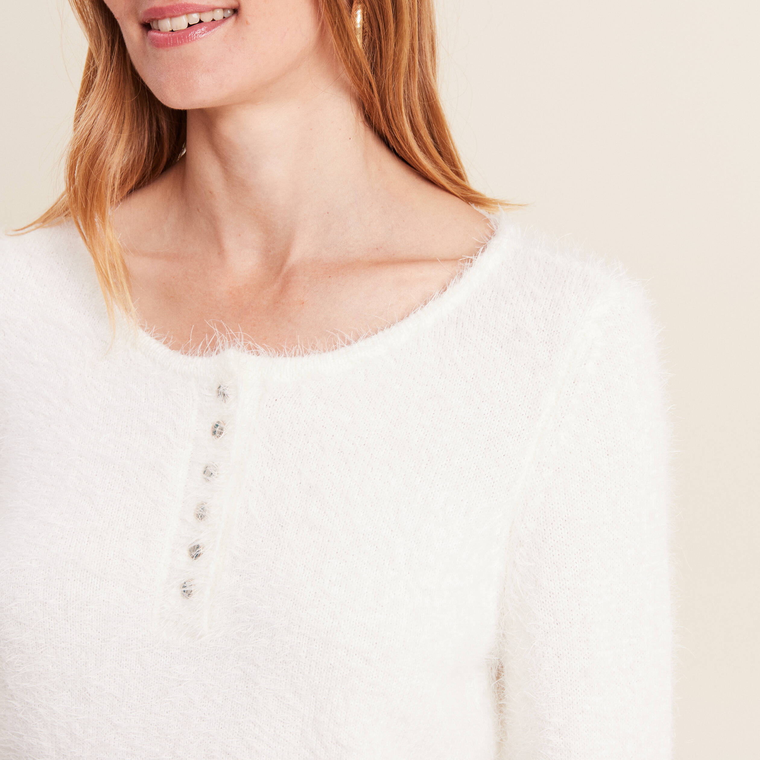 Pull manches longues ecru femme