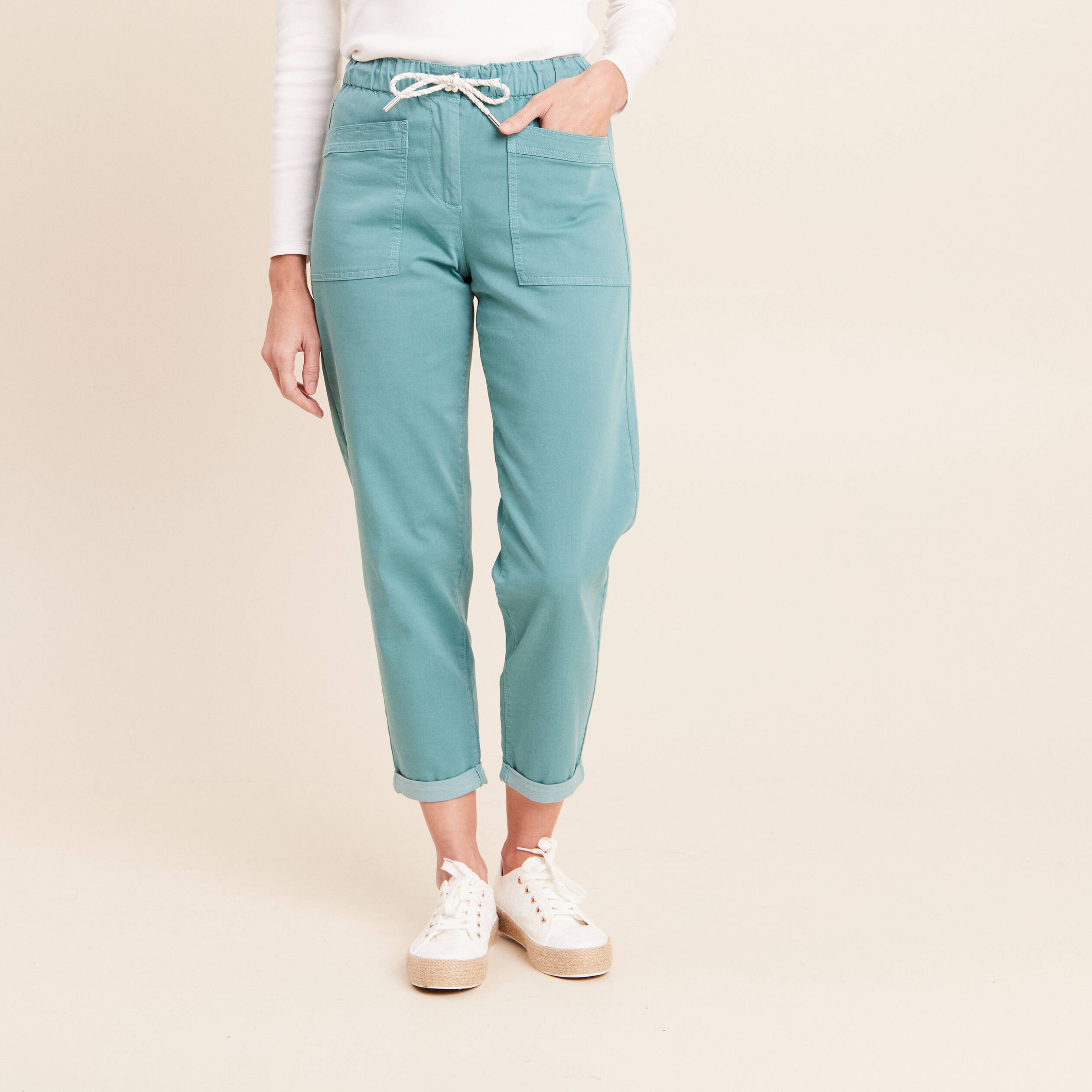 Pantalon coupe mom 7/8&egrave;me bleu turquoise femme
