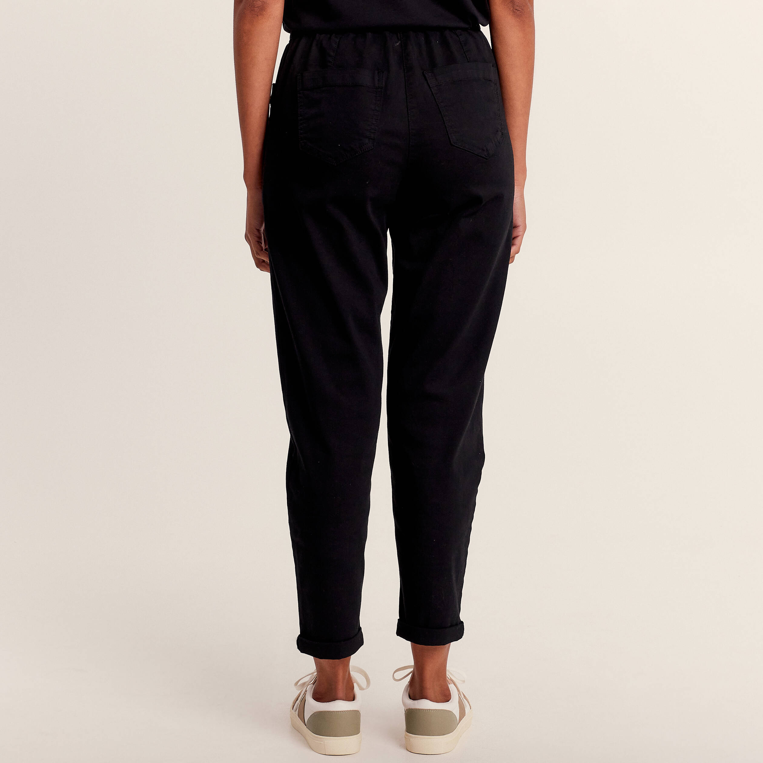 Pantalon coupe droite à coulisse vert foncé femme