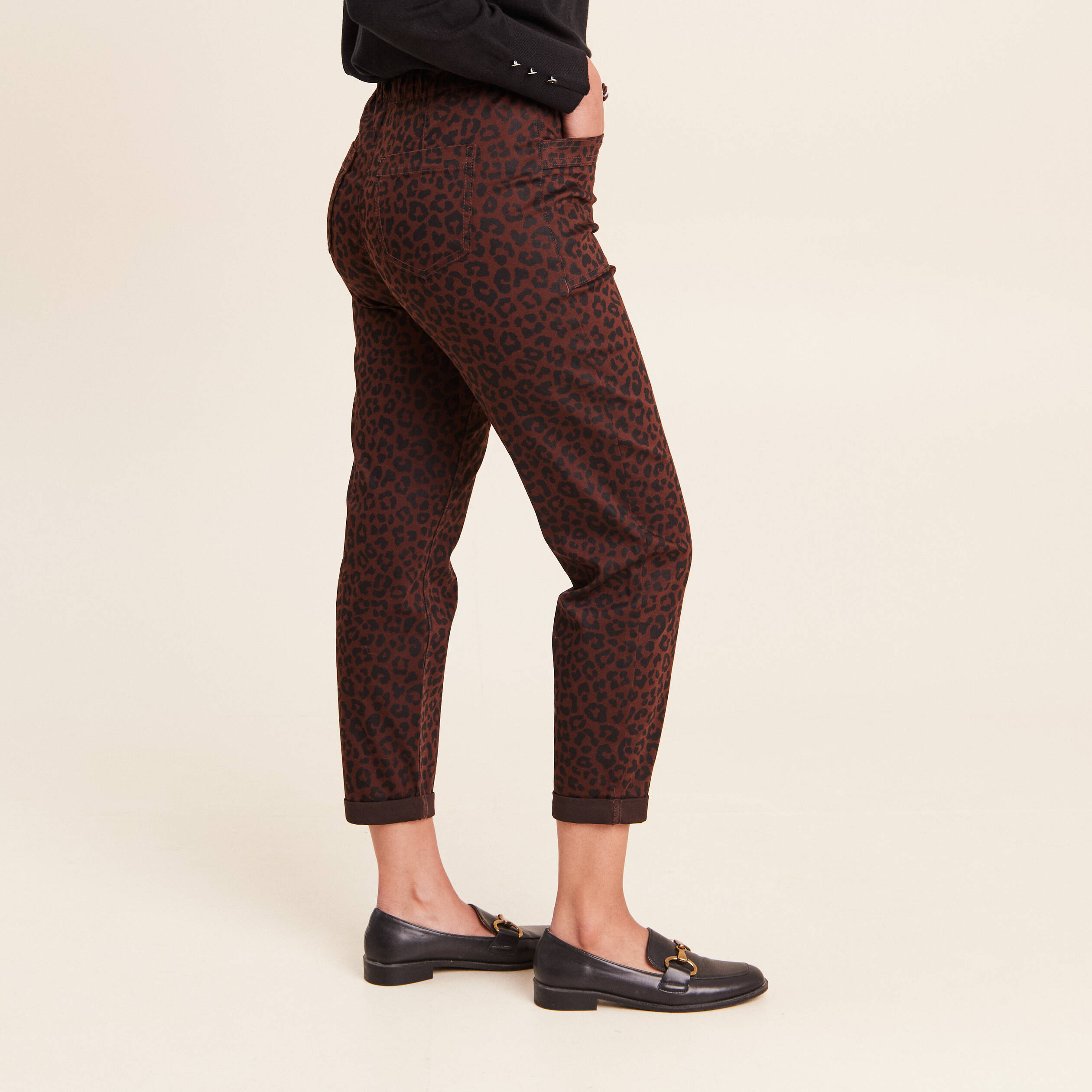 Pantalon coupe mom 7/8&egrave;me marron femme
