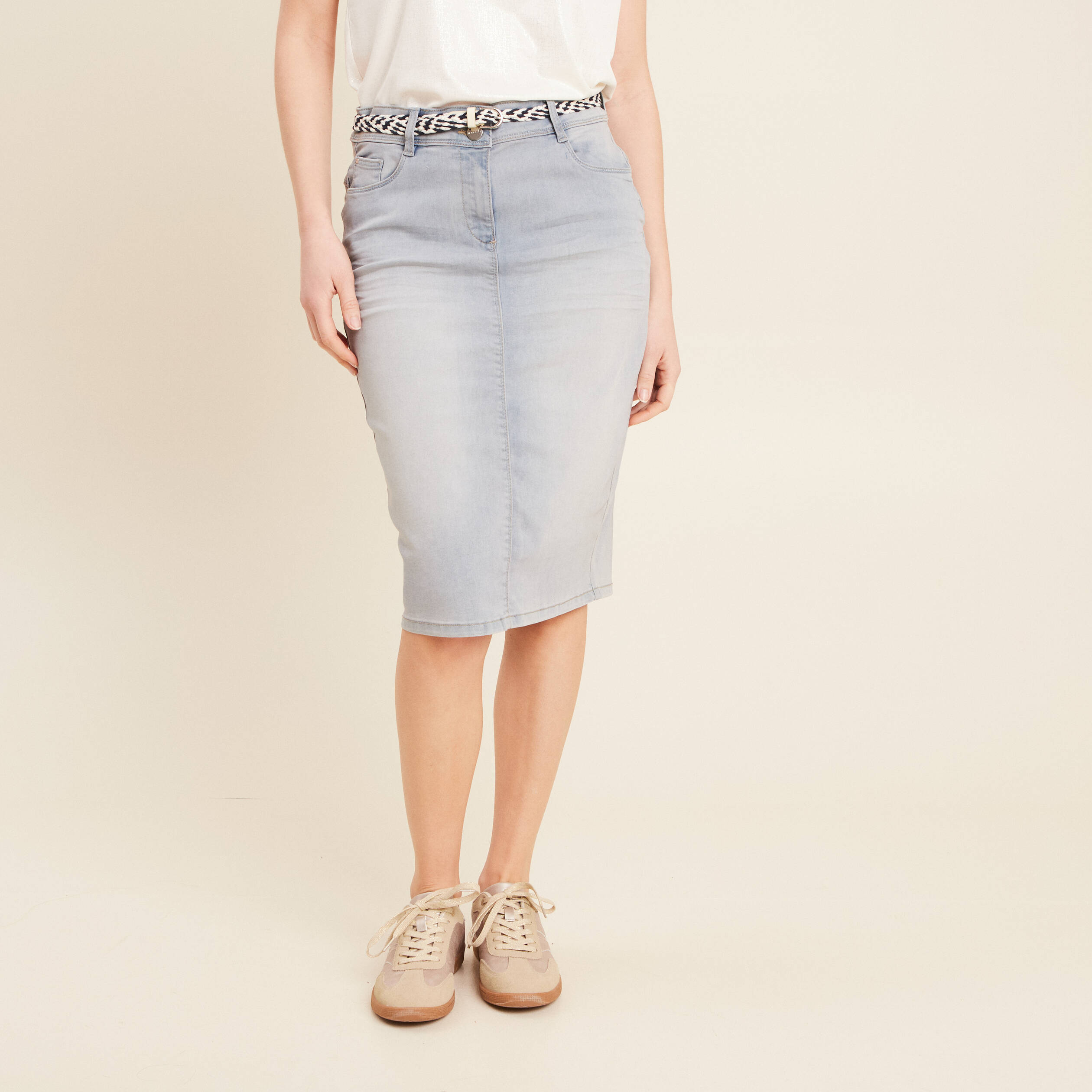 Jupe ajustée en jean denim double stone femme