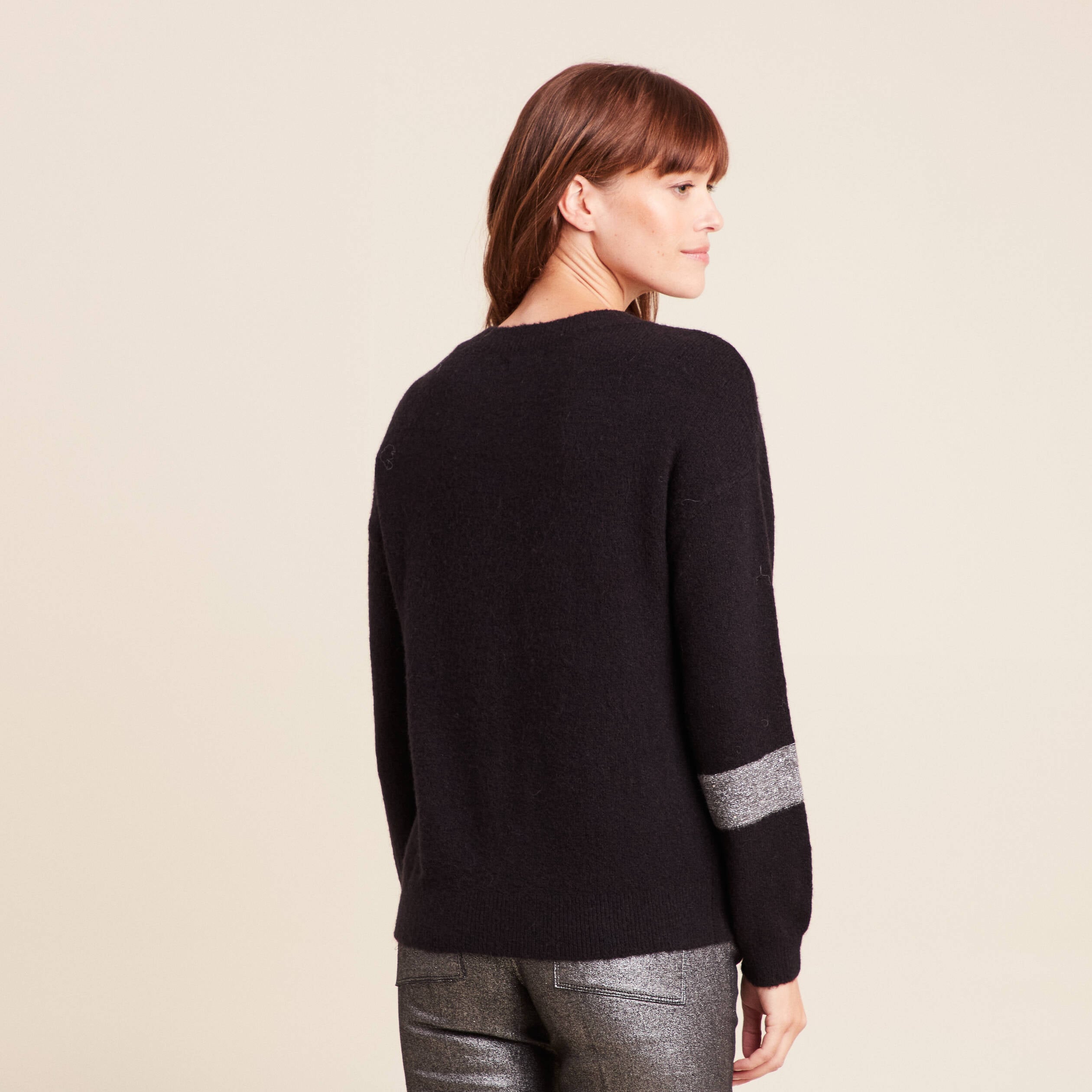 Pull col bateau manches longues noir femme