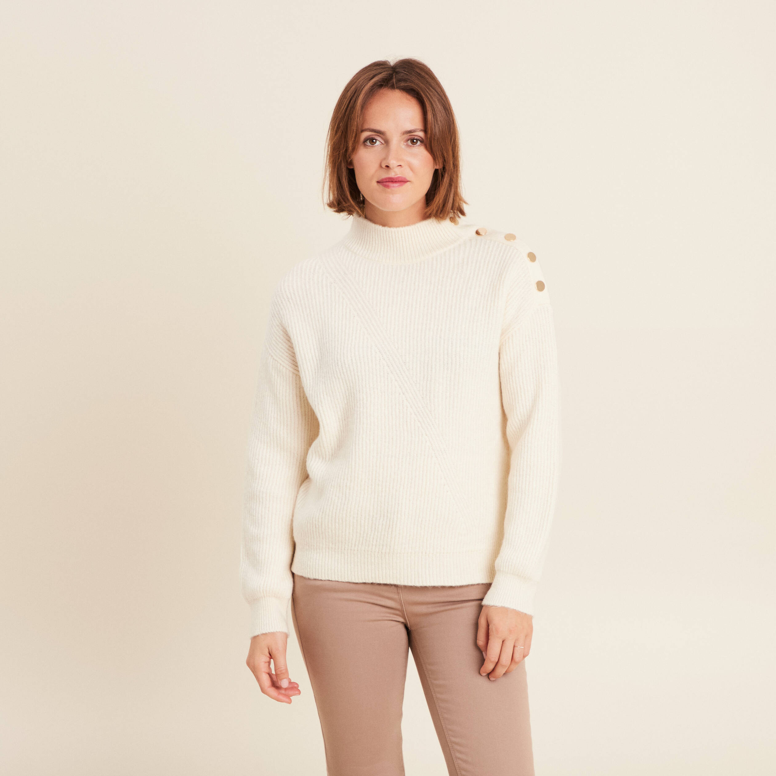 Pull manches longues ecru femme