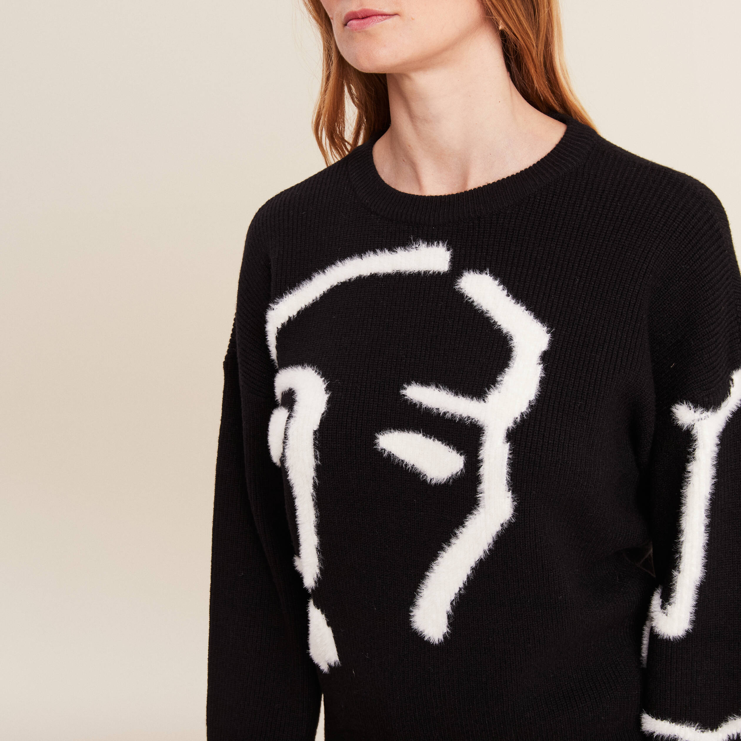 Pull manches longues col montant noir femme | Morgan