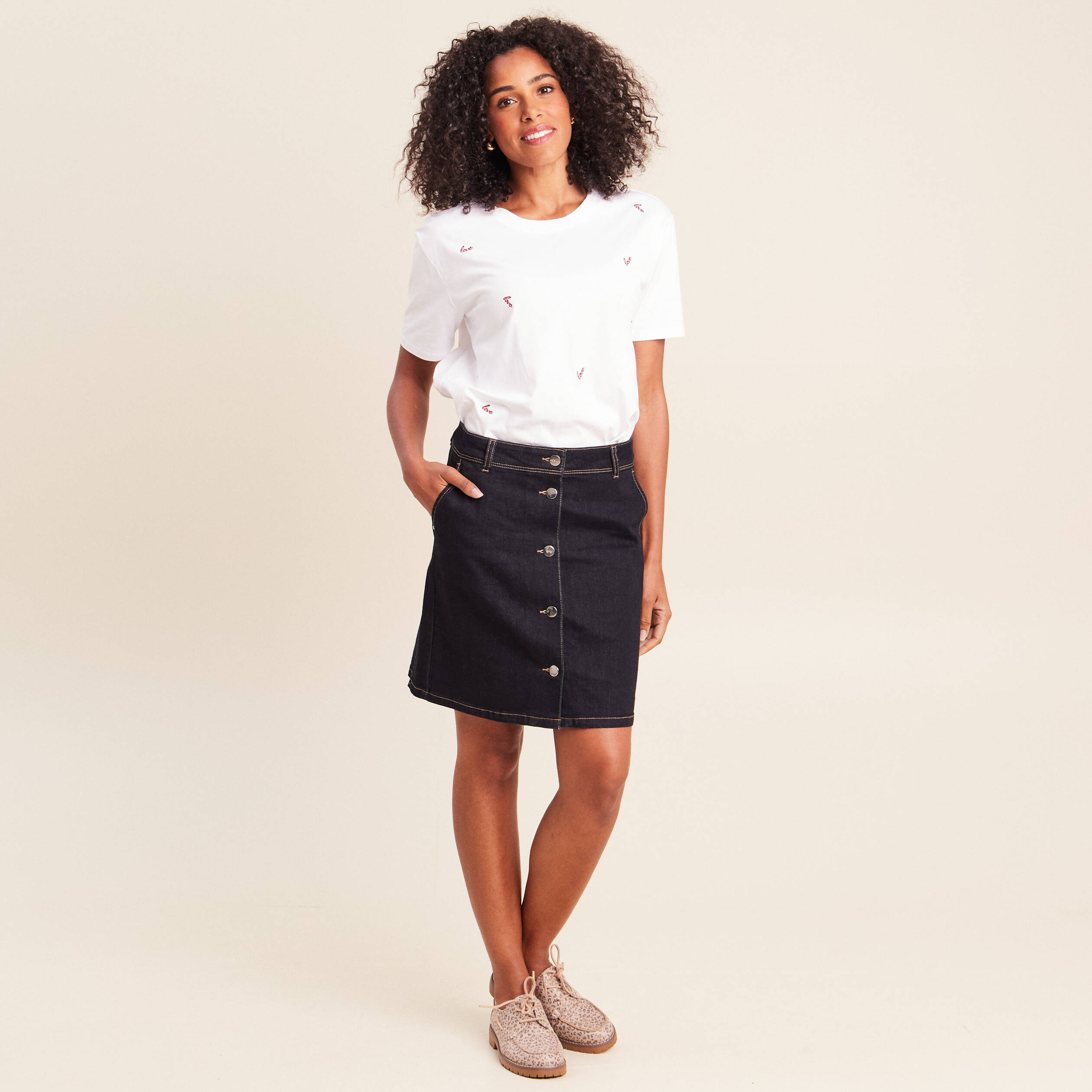 Jupe courte trap&egrave;ze en jean denim brut femme