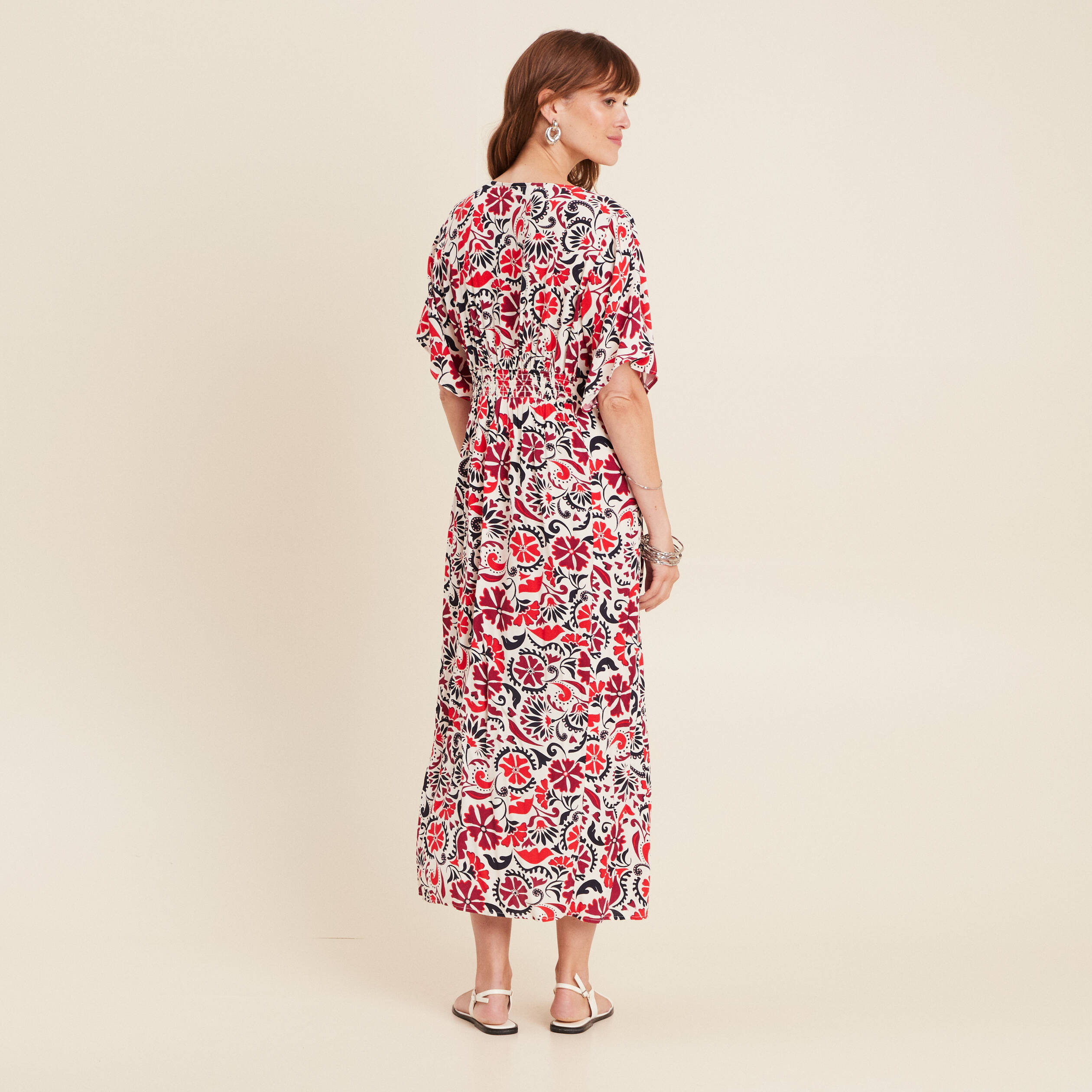 robe longue evasee col en v blanc femme Robe longue évasée col en V blanc femme
