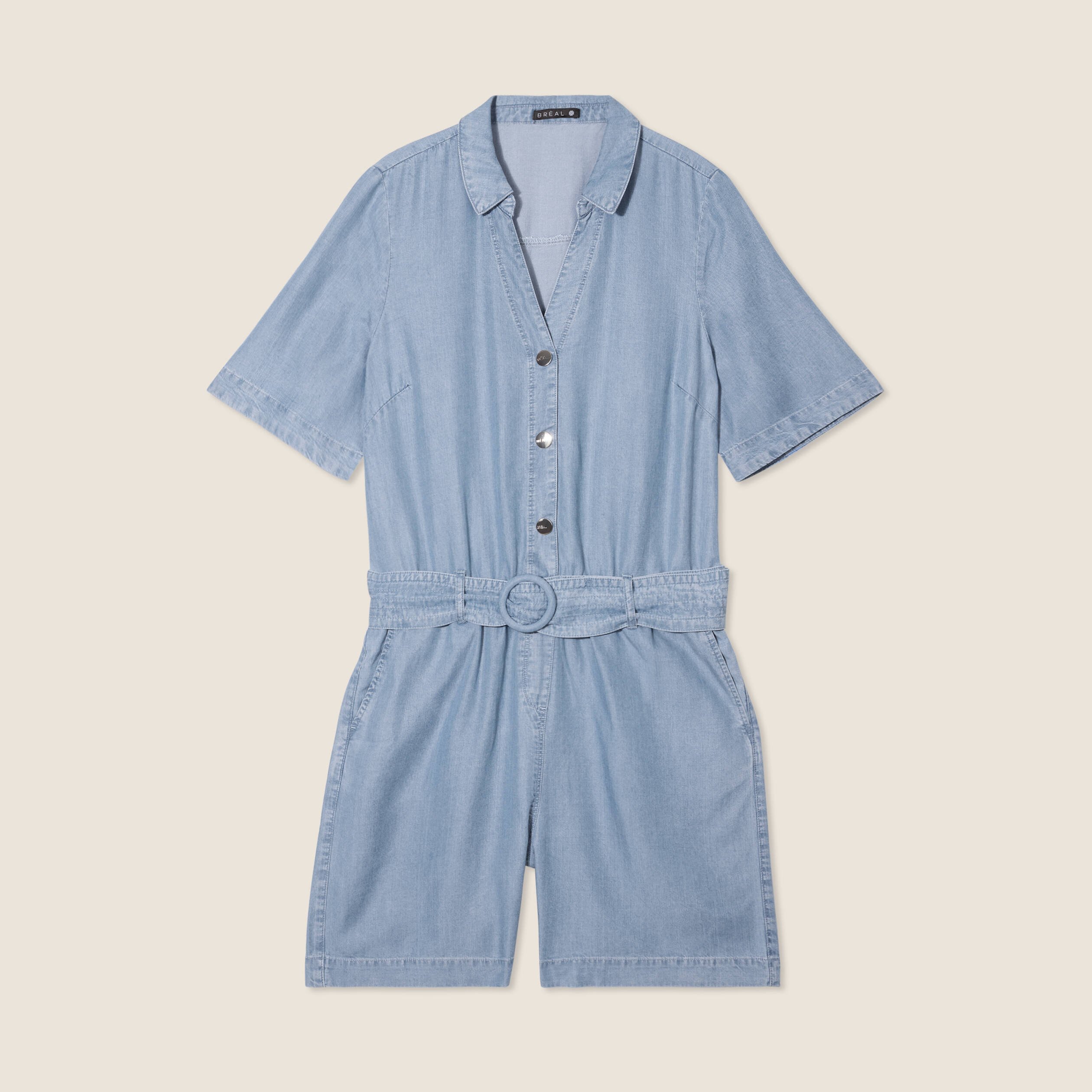 combishort ceinturee denim double stone femme Combishort ceinturée denim double stone femme
