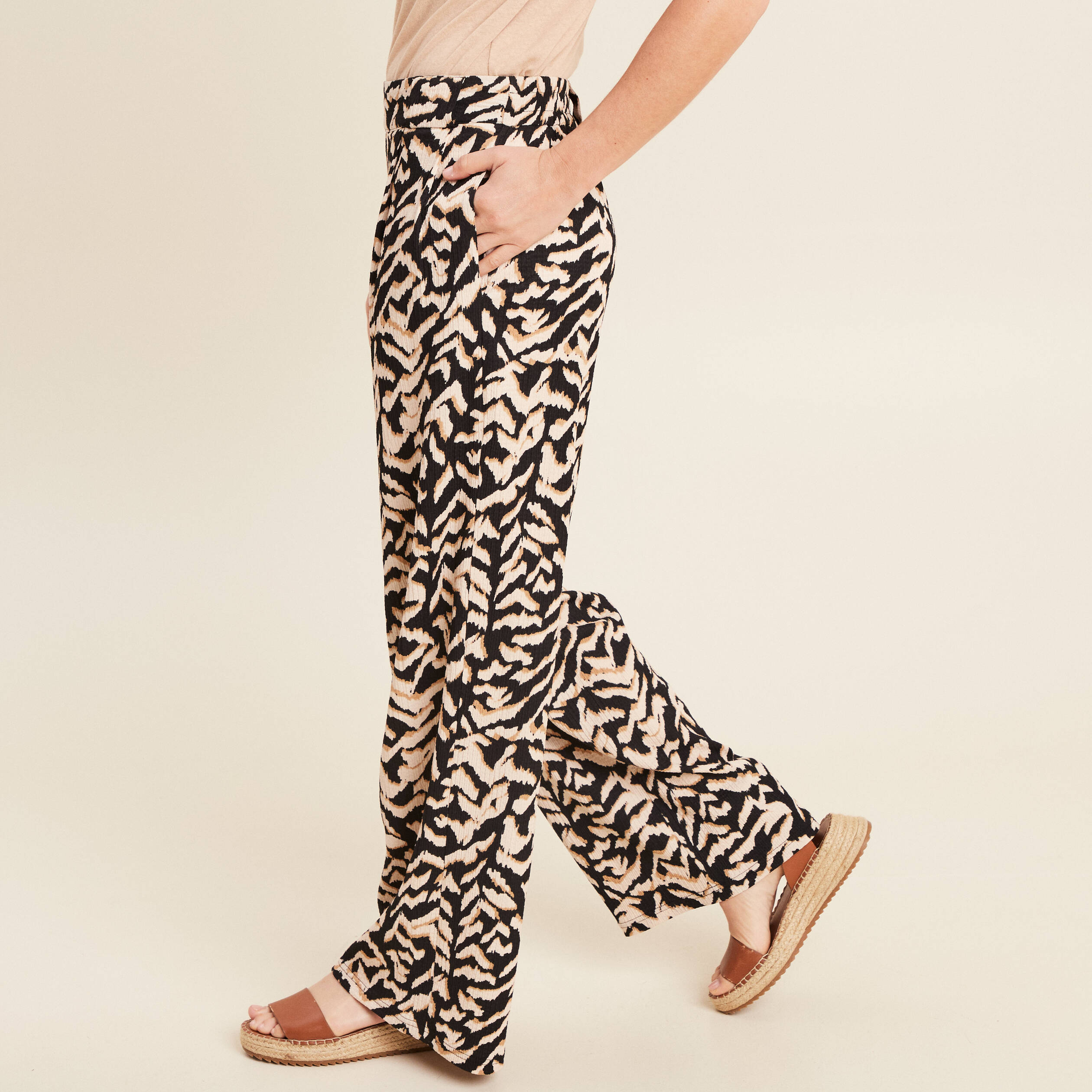 Pantalon large taille haute noir femme