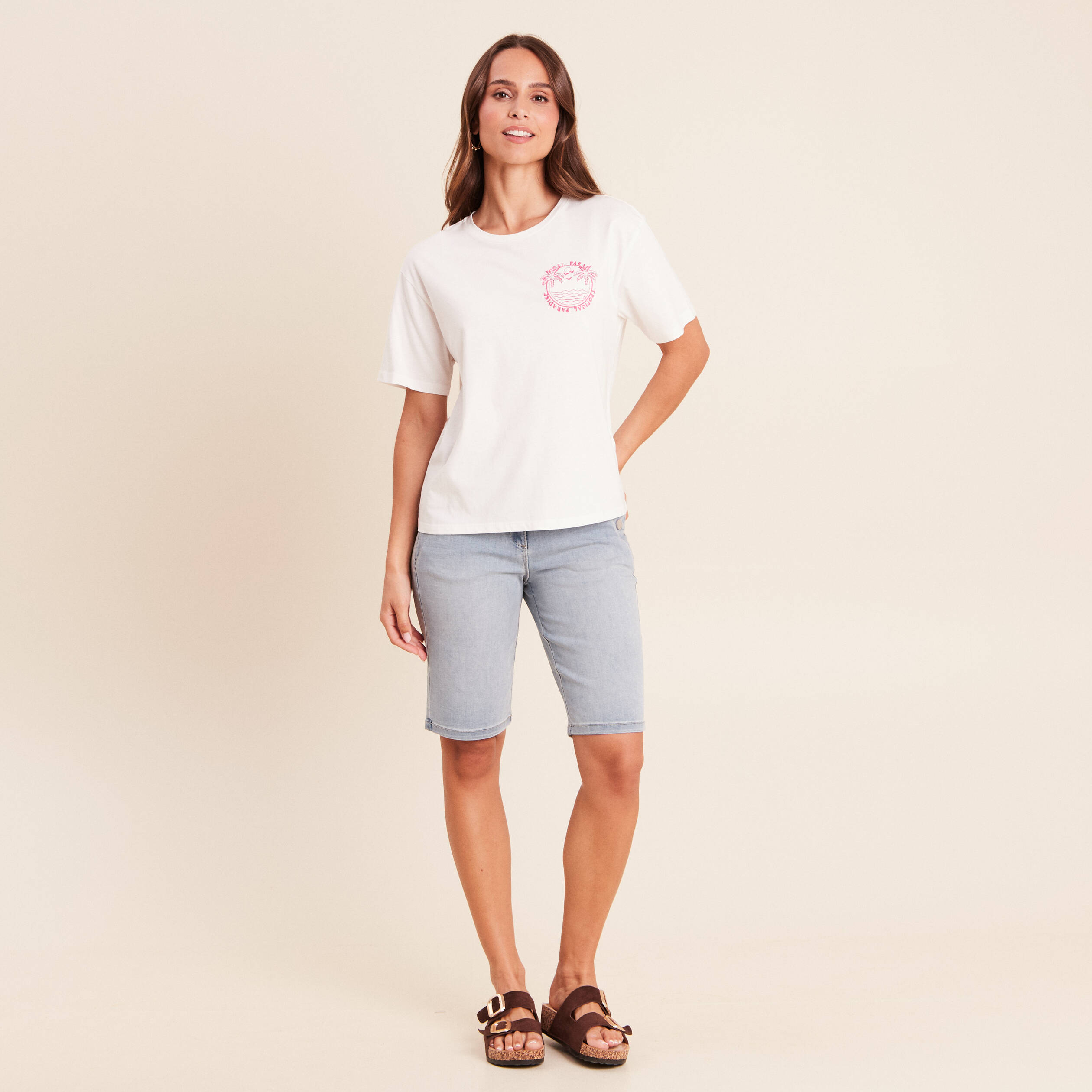 Bermuda ajust&eacute; denim double stone femme