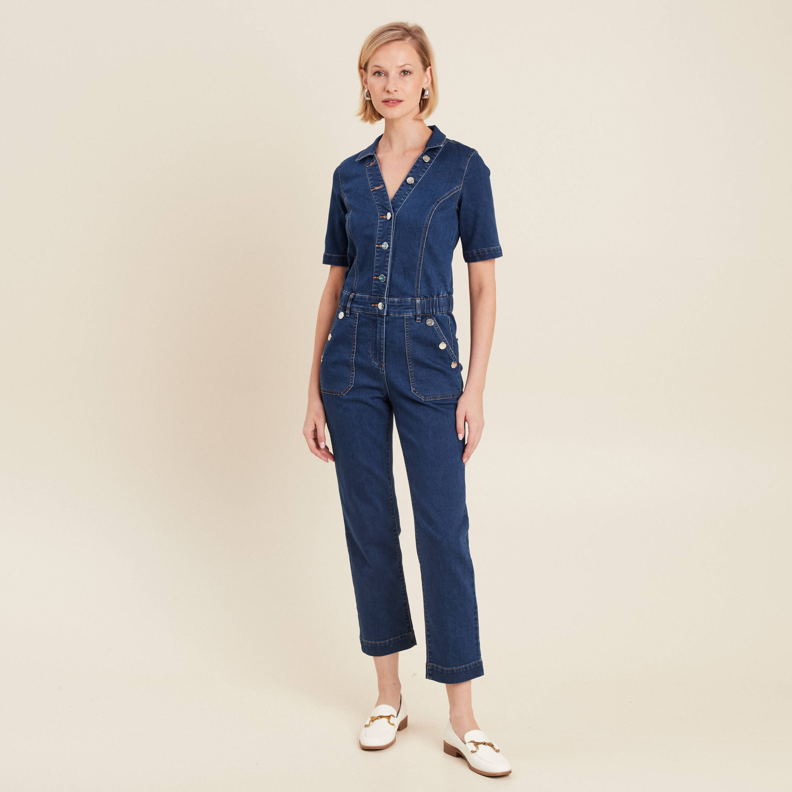 Combinaison pantalon en jean denim stone femme