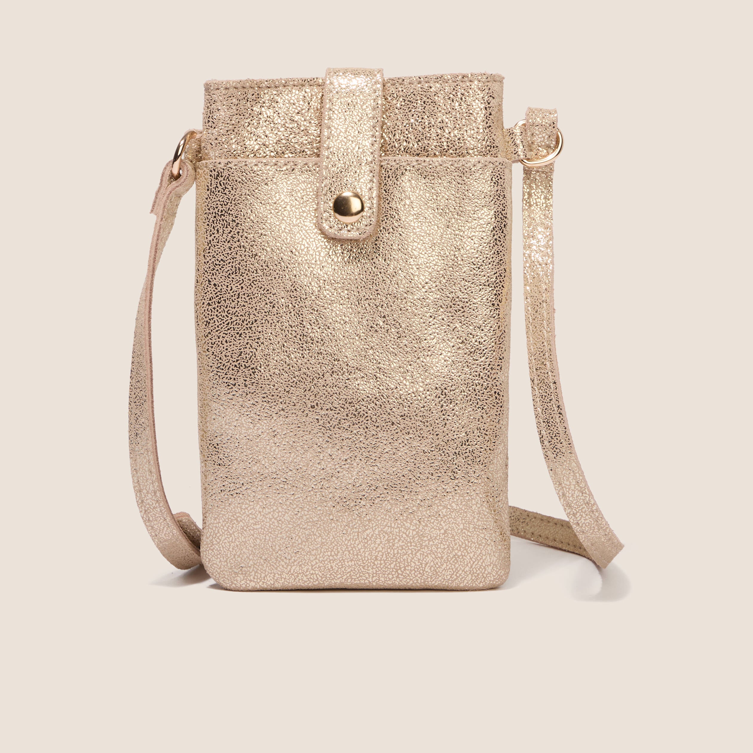 Pochette t&eacute;l&eacute;phone doubl&eacute;e couleur or femme