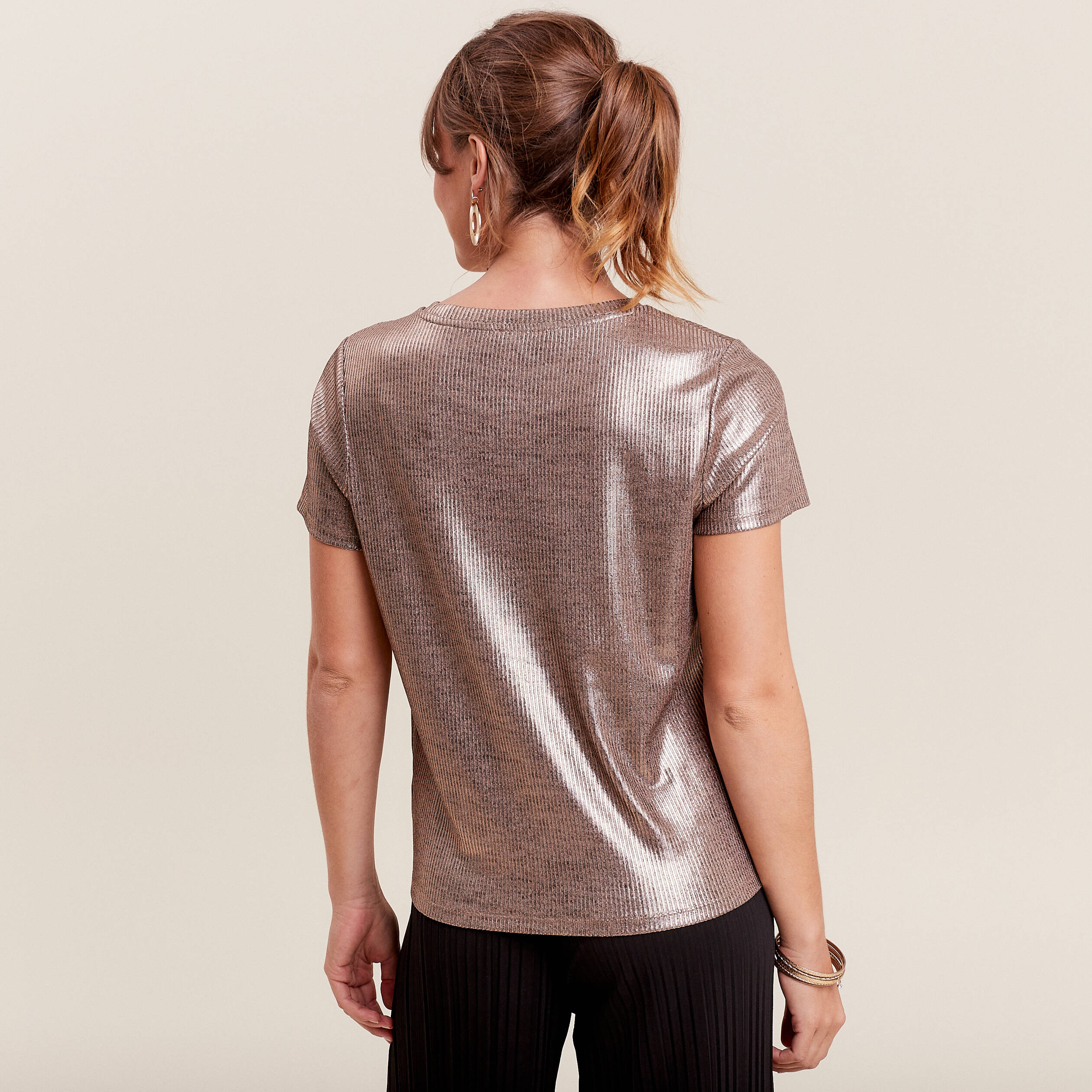 T-shirt manches courtes couleur cuivre femme