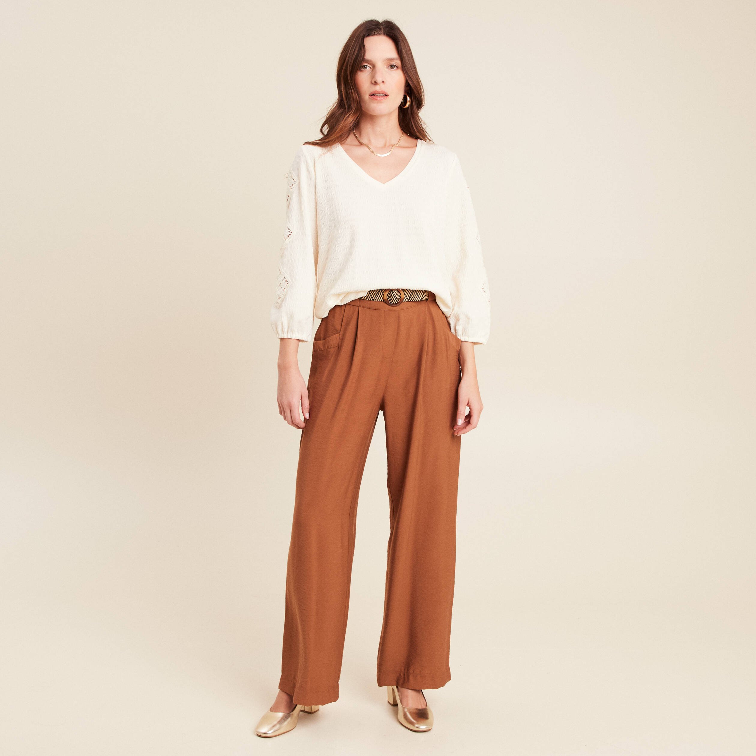 blouse macrame col v manches 34 ecru femme blouse macramé col V manches 3/4 ecru femme